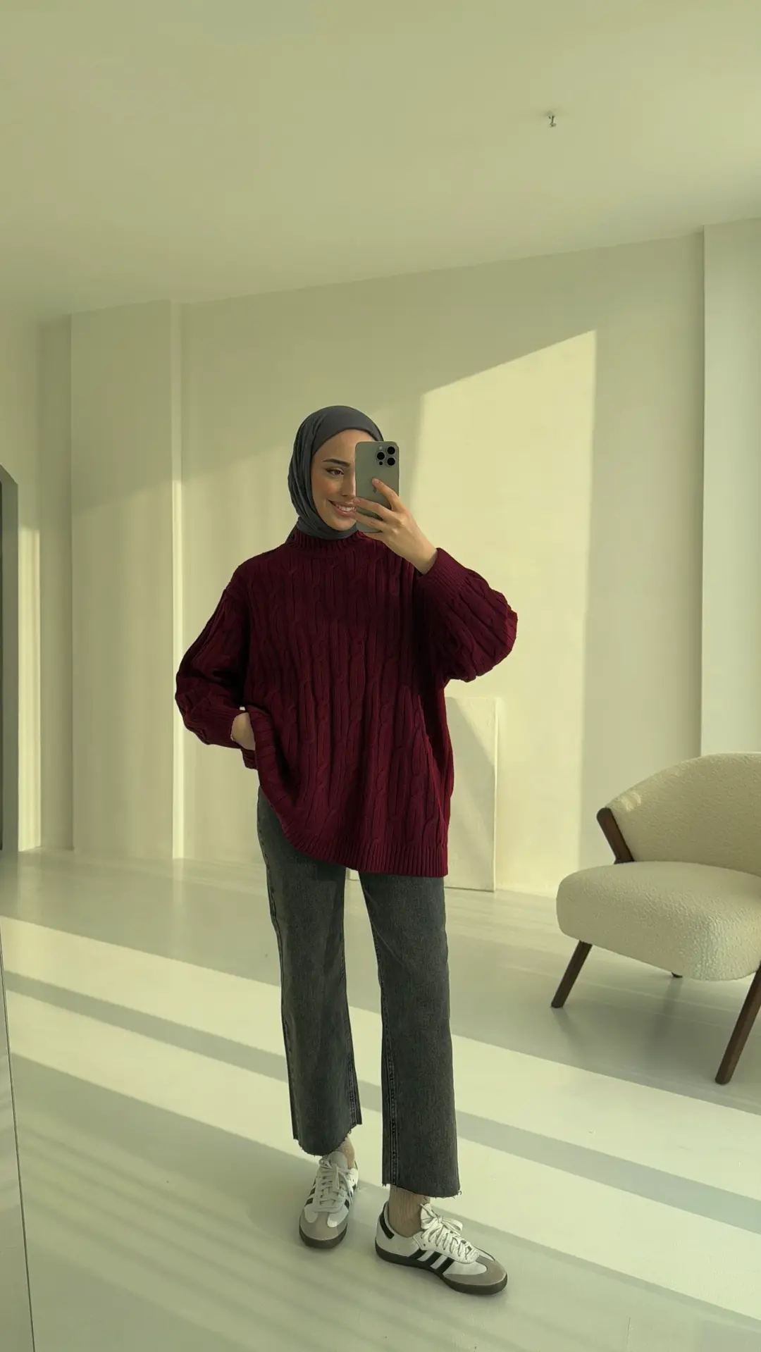 Örgü Detay Kazak Bordo