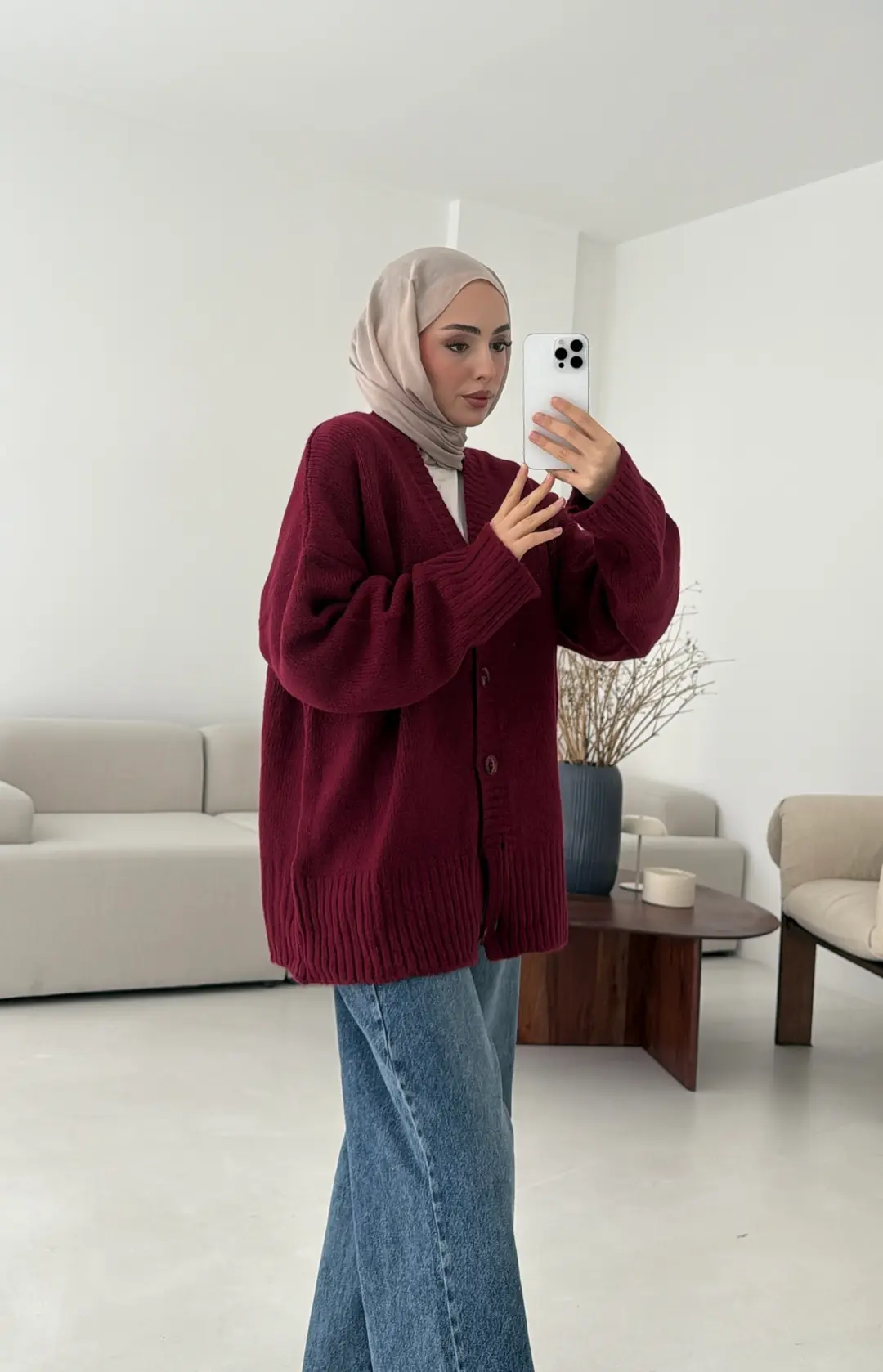 Örgü Hırka Bordo - Görsel 2