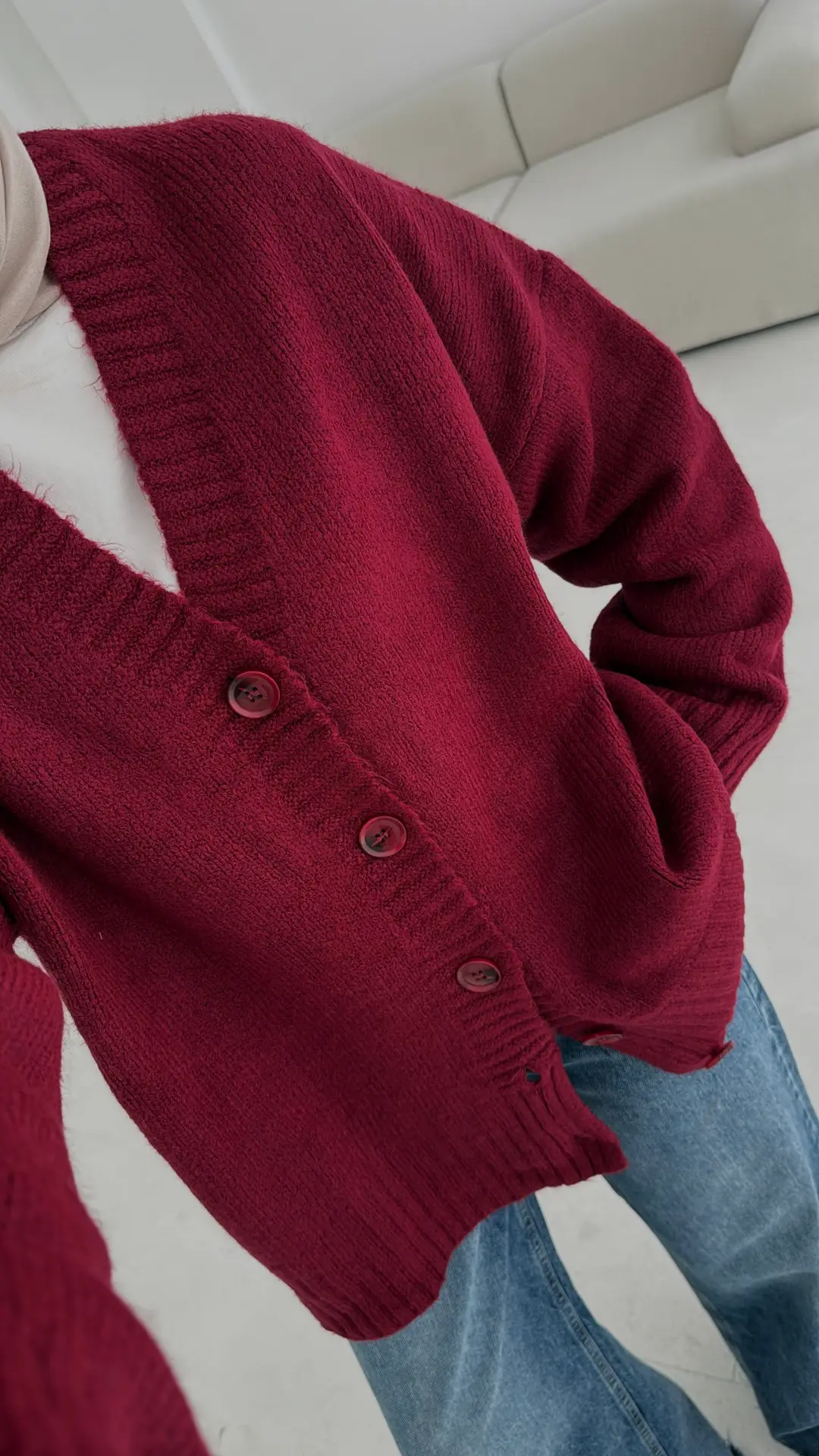 Örgü Hırka Bordo - Görsel 3