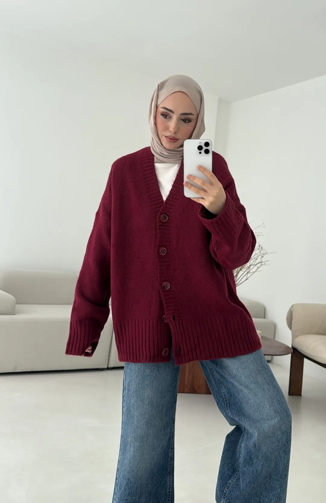 Örgü Hırka Bordo - Görsel 4