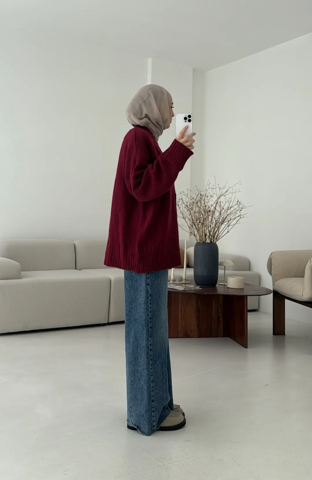 Örgü Hırka Bordo - Görsel 5