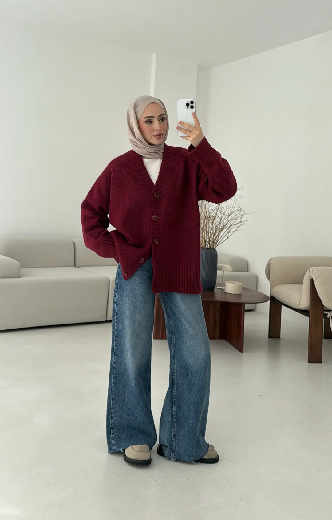 Örgü Hırka Bordo - Görsel 6