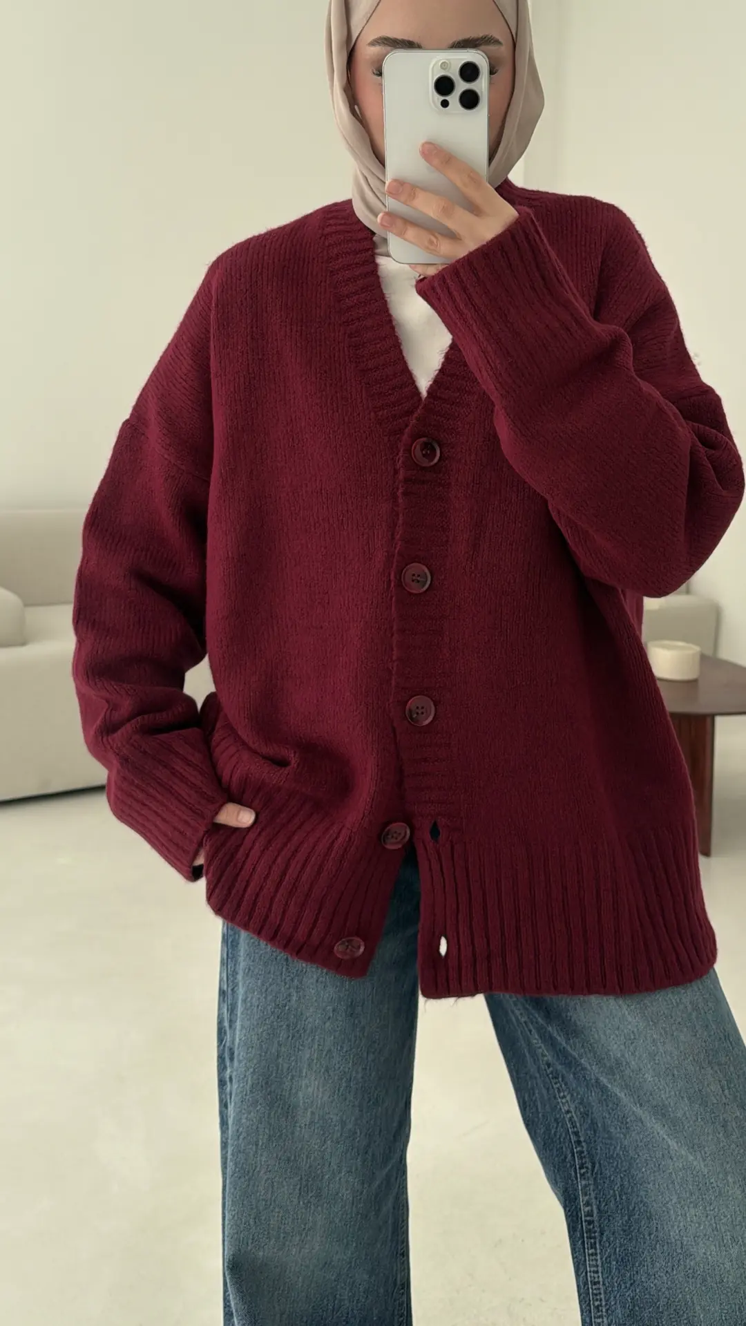 Örgü Hırka Bordo - Görsel 7