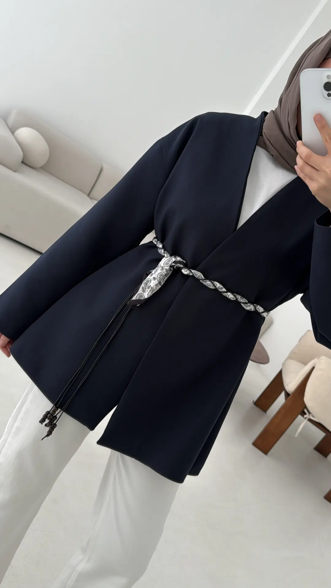 Örgü Kemer Detay Ceket Lacivert - Görsel 2