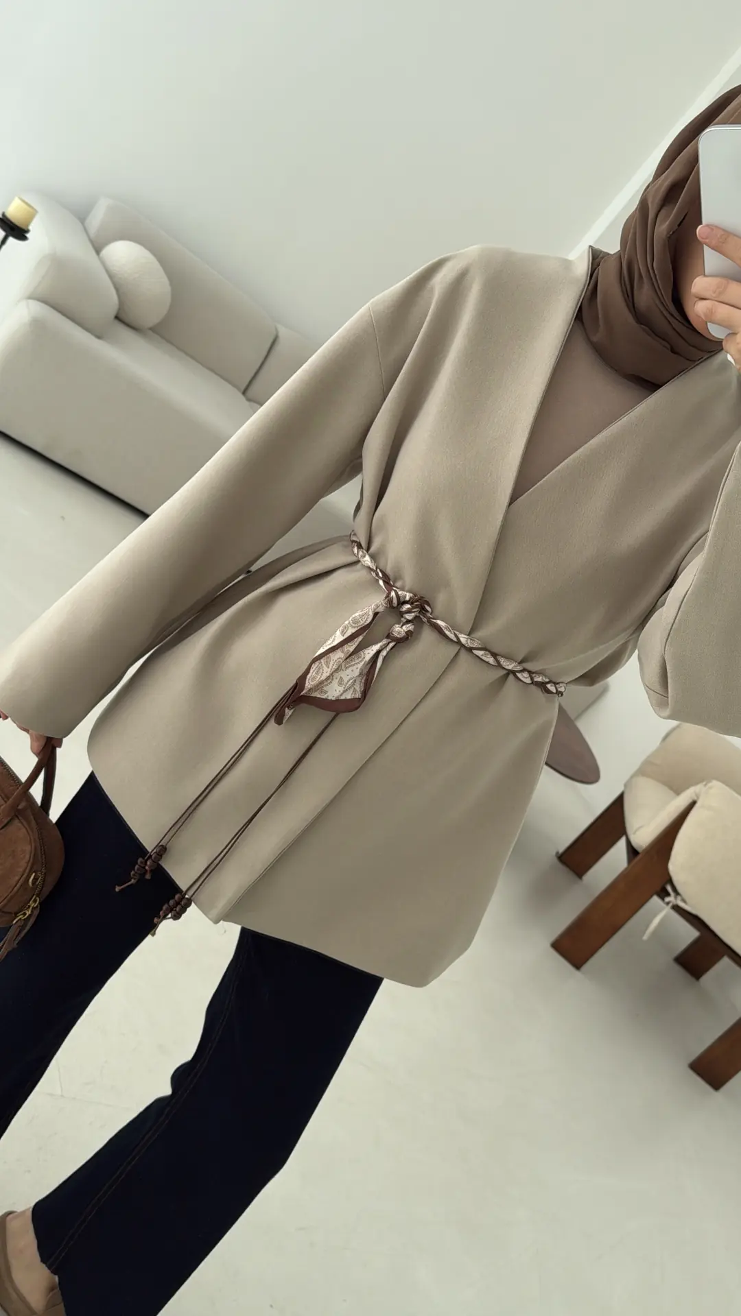 Örgü Kemer Detay Ceket Taş - Görsel 3