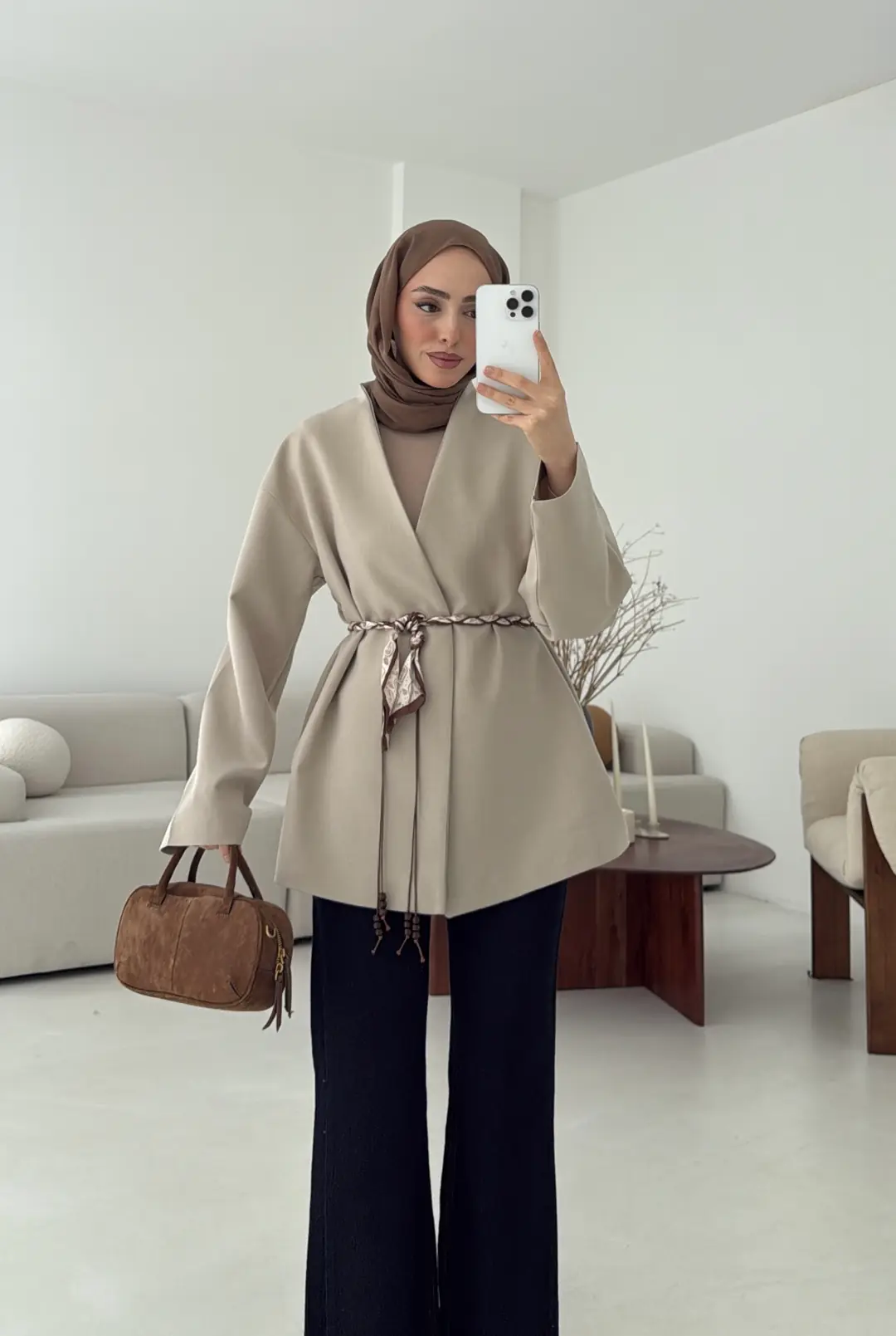 Örgü Kemer Detay Ceket Taş - Görsel 4