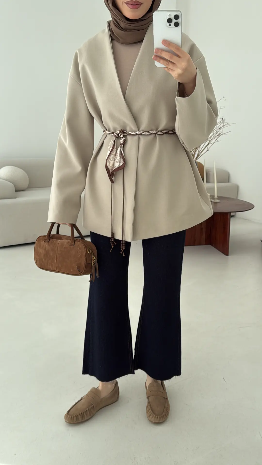 Örgü Kemer Detay Ceket Taş - Görsel 5