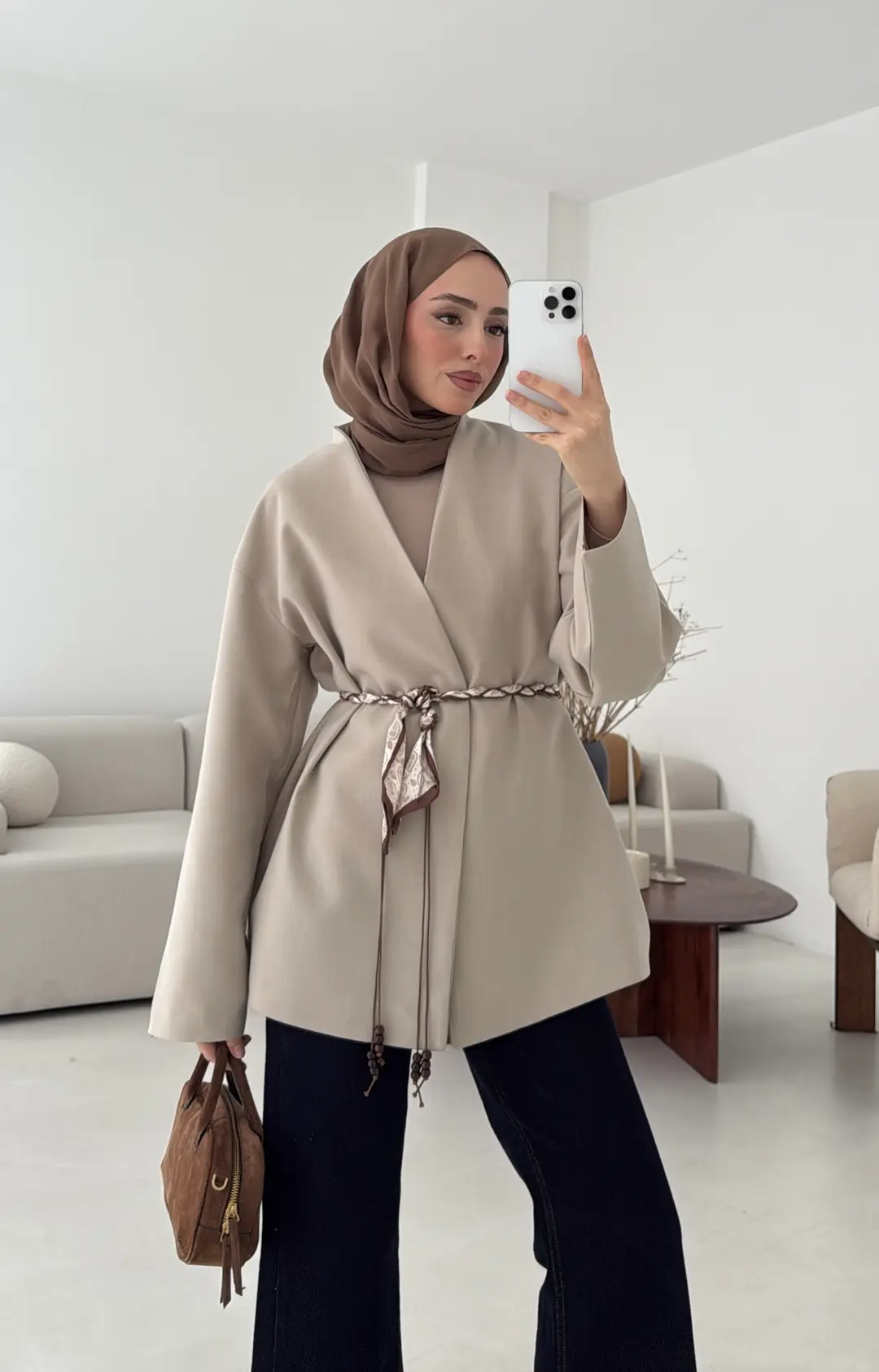 Örgü Kemer Detay Ceket Taş - Görsel 7