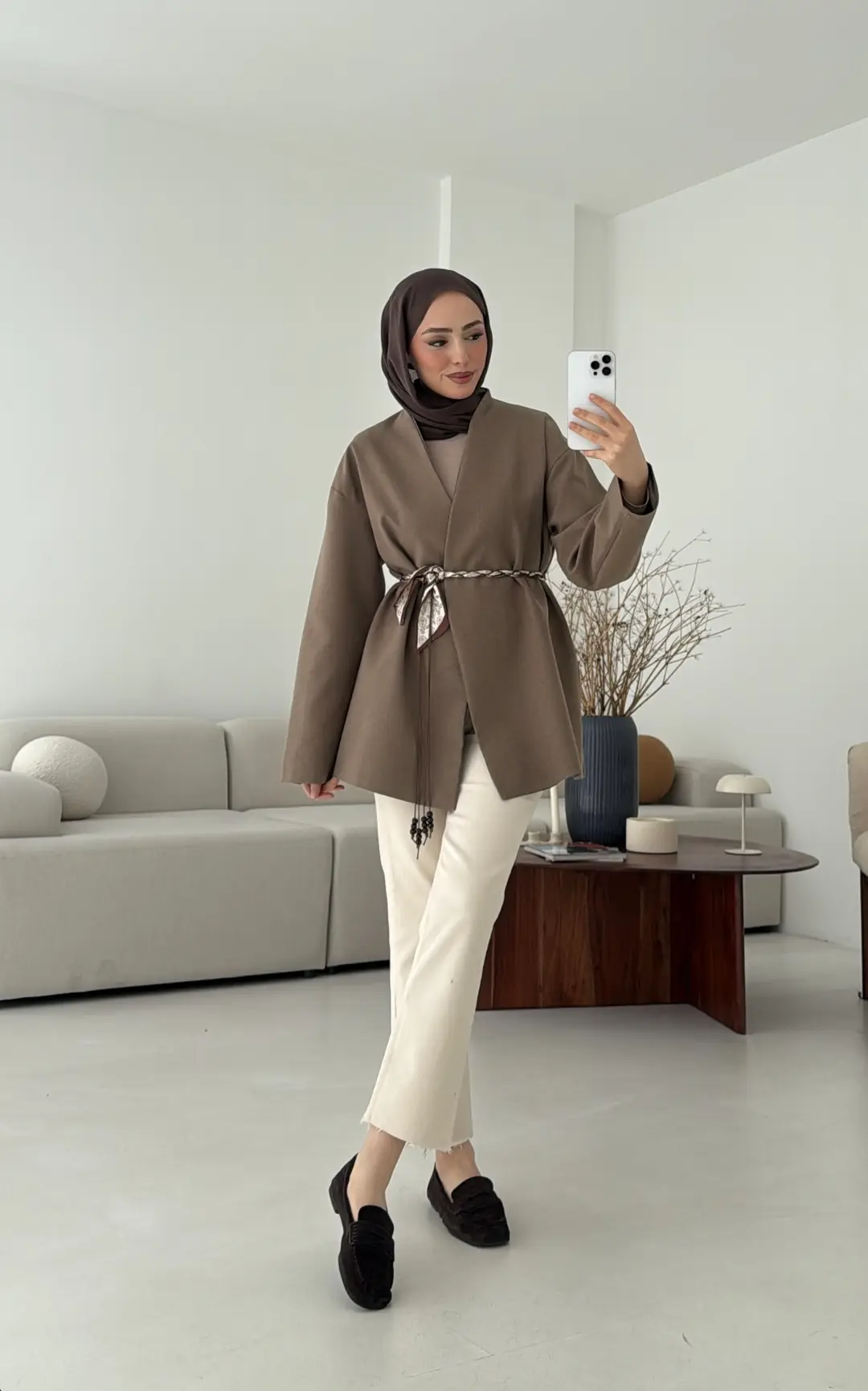 Örgü Kemer Detay Ceket Vizon - Görsel 5