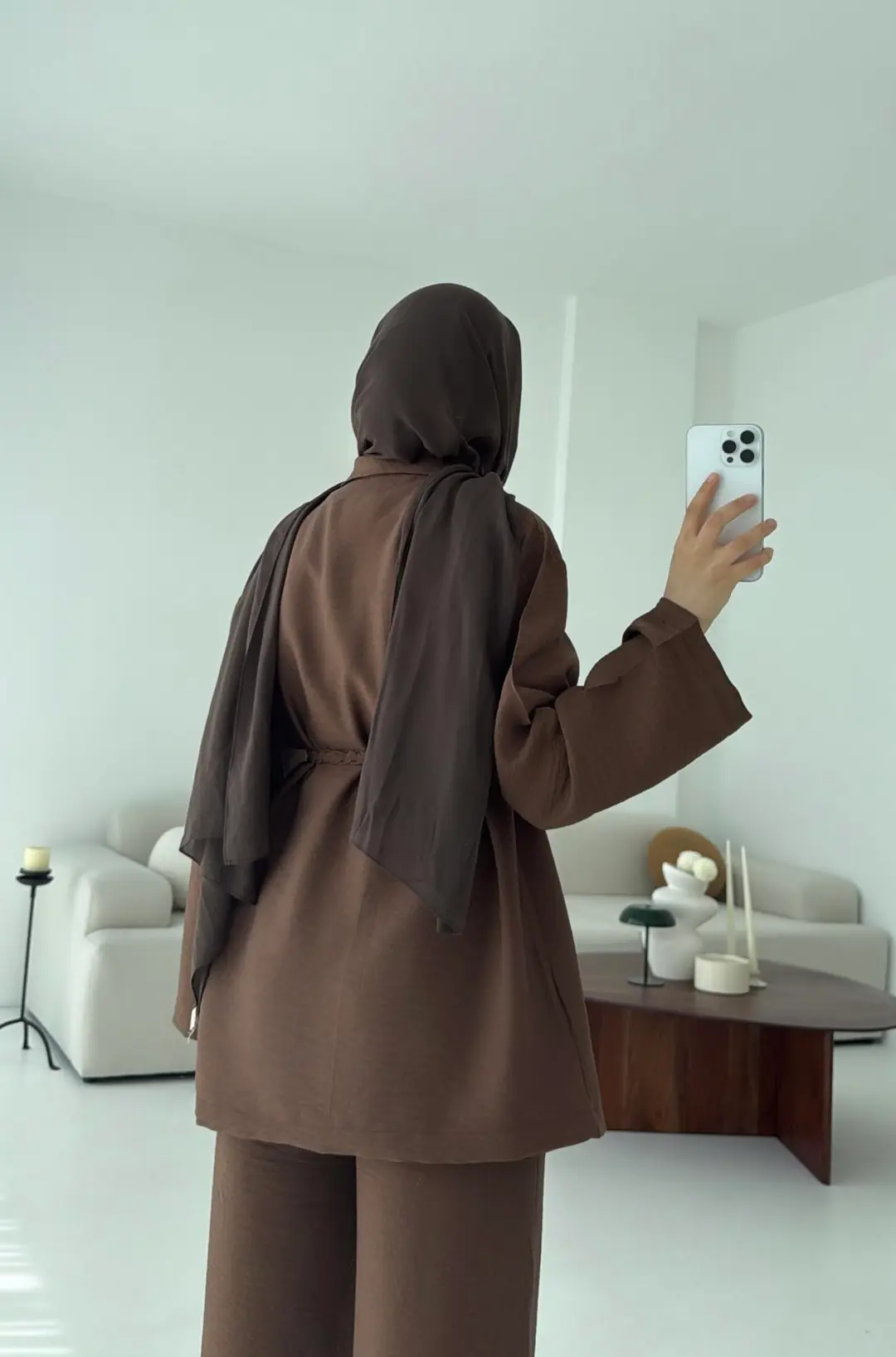 Örgü Kemerli Kimonolu Takım Kahve - Görsel 4