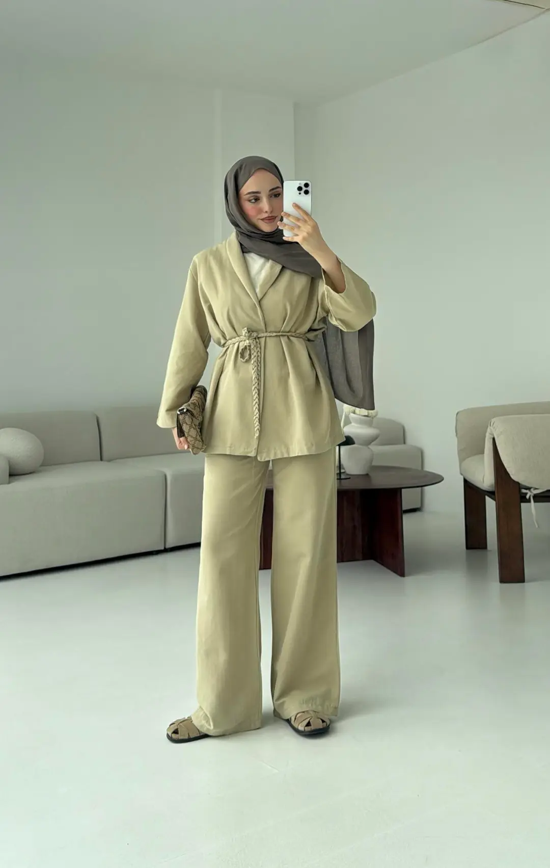 Örgü Kuşaklı Pantolon Takım Haki - Görsel 2