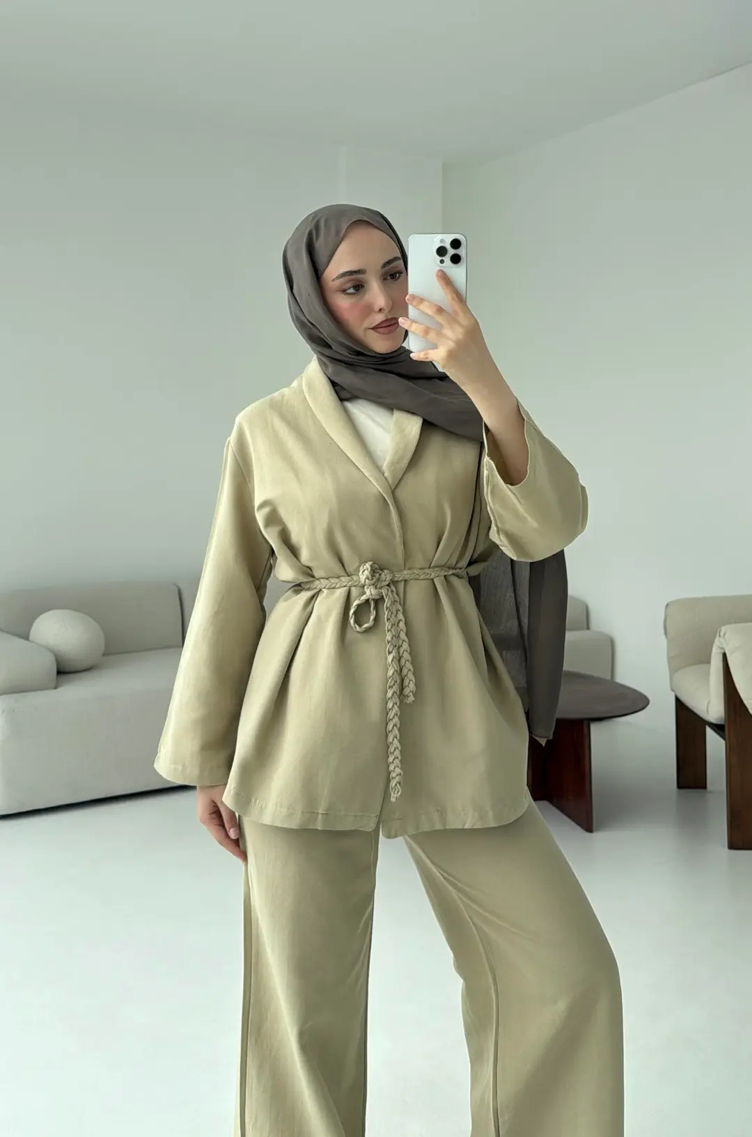 Örgü Kuşaklı Pantolon Takım Haki - Görsel 3