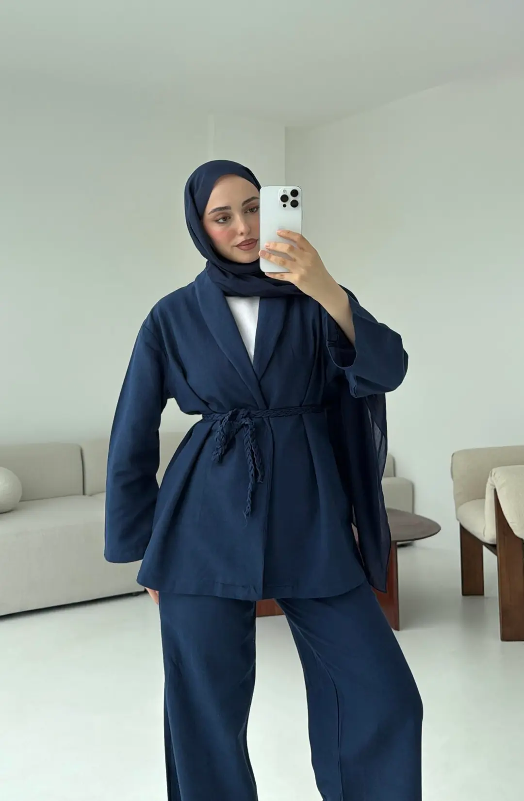 Örgü Kuşaklı Pantolon Takım Lacivert - Görsel 4