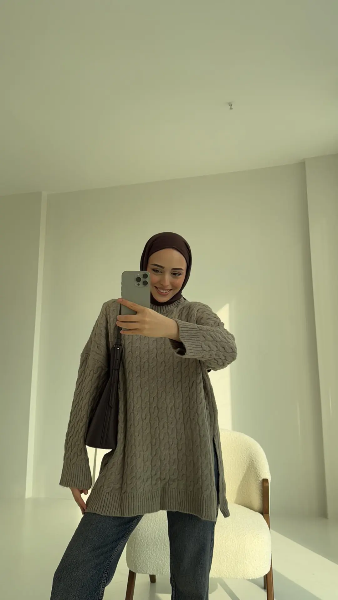 Örgü Ve Yırtmaç Detaylı Triko Kazak - Görsel 4