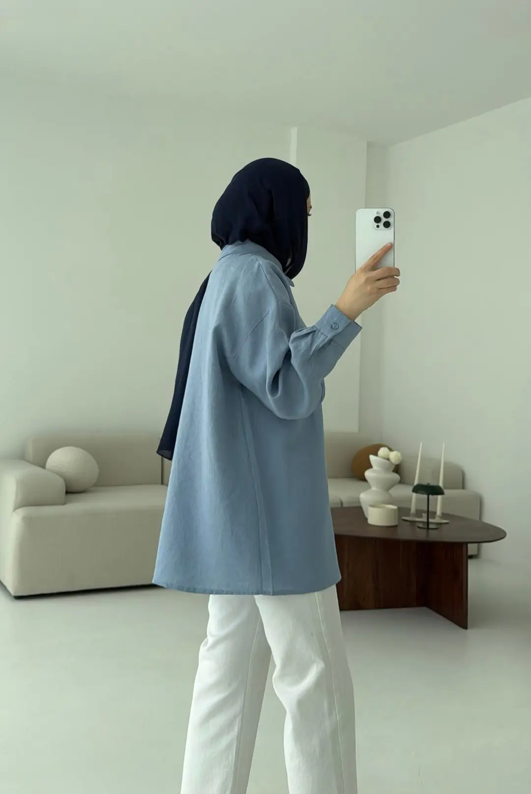 Orijinal Keten Gömlek Mavi - Görsel 2