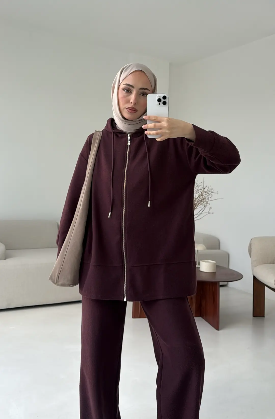 Örme Fermuarlı Takım Bordo - Görsel 2