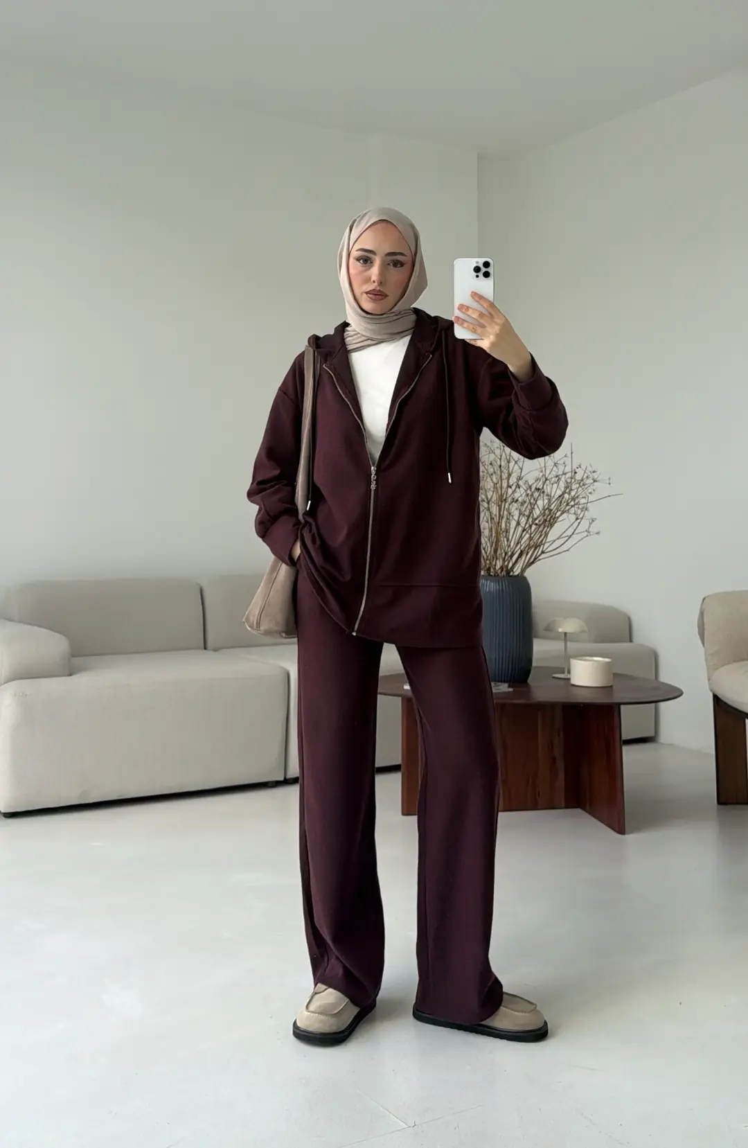 Örme Fermuarlı Takım Bordo - Görsel 4