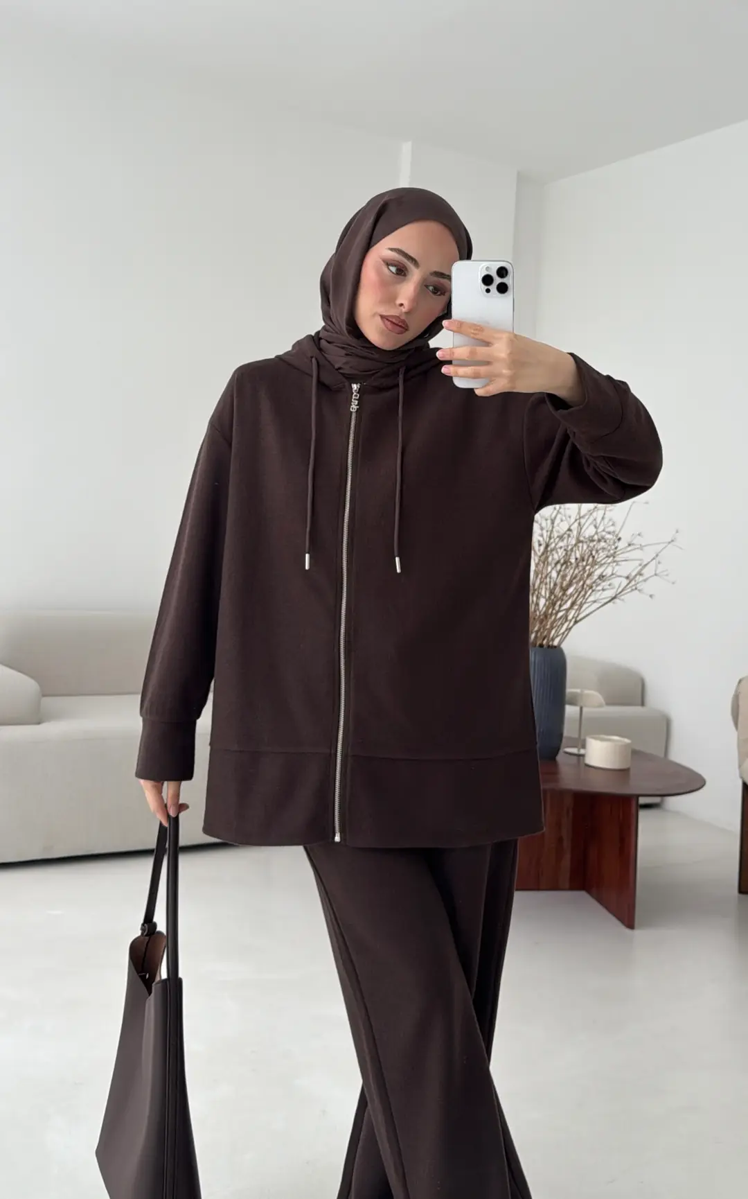 Örme Fermuarlı Takım Kahve - Görsel 4