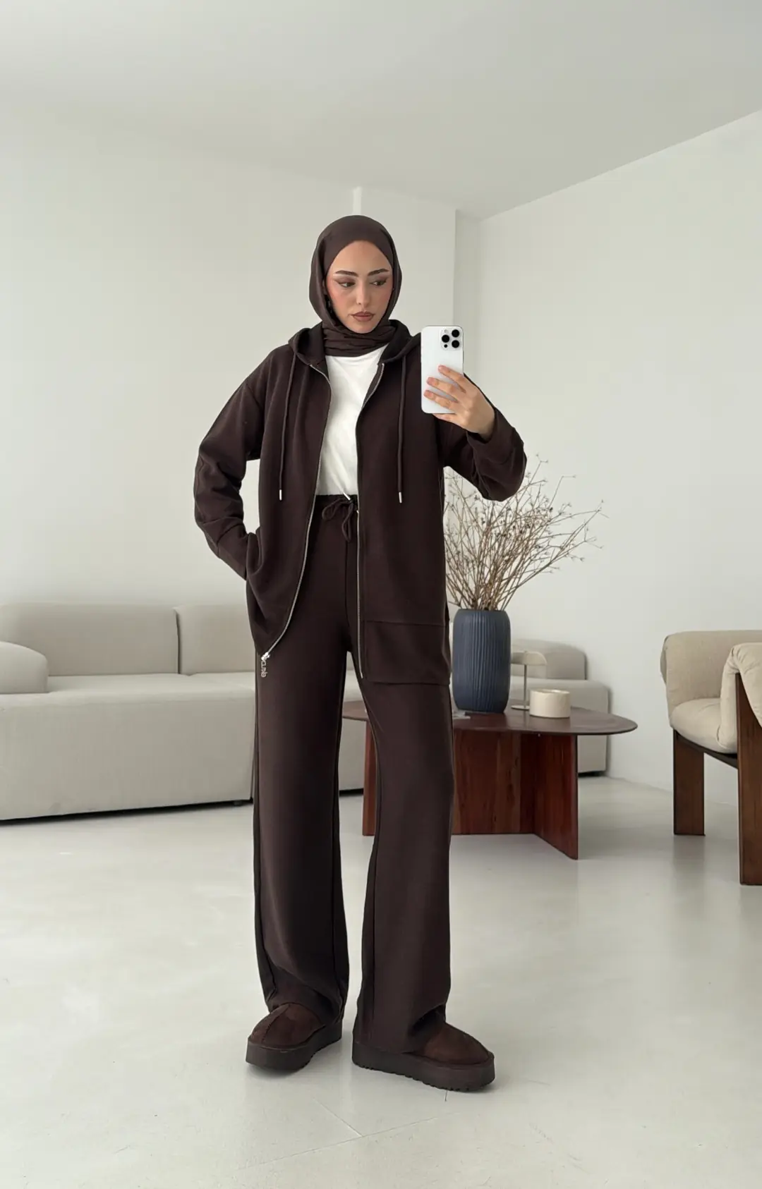 Örme Fermuarlı Takım Kahve - Görsel 8