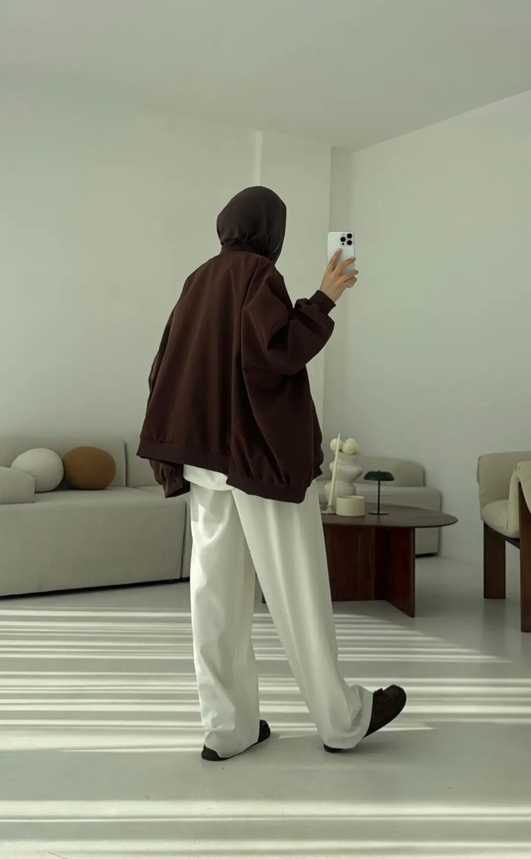 Overize Asimetrik Kesim Bomber Ceket Kahve