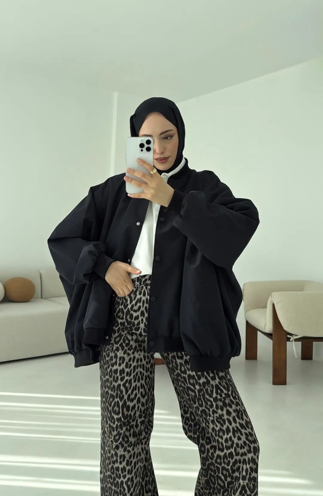 Overize Asimetrik Kesim Bomber Ceket Siyah - Görsel 2