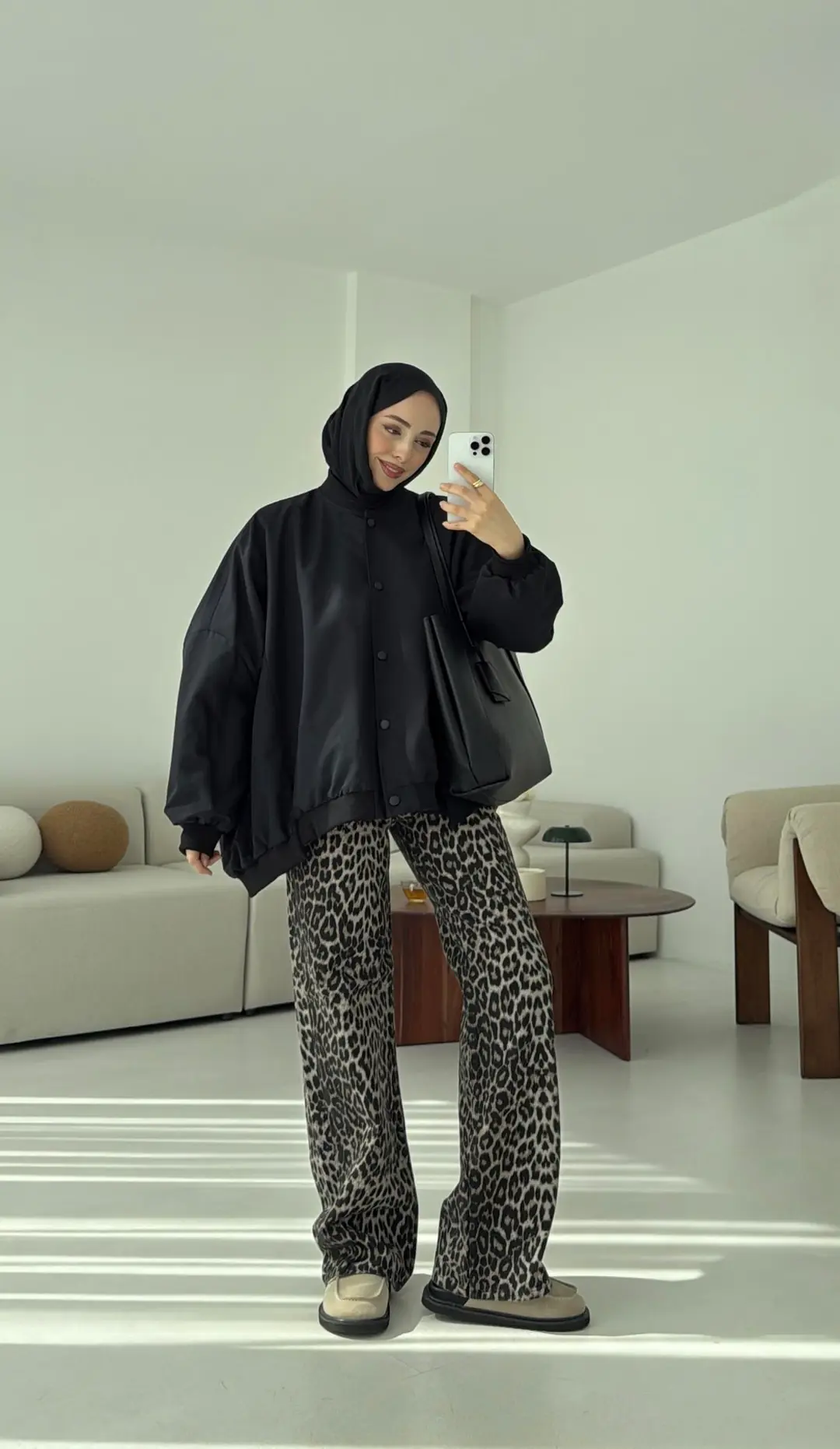 Overize Asimetrik Kesim Bomber Ceket Siyah - Görsel 7