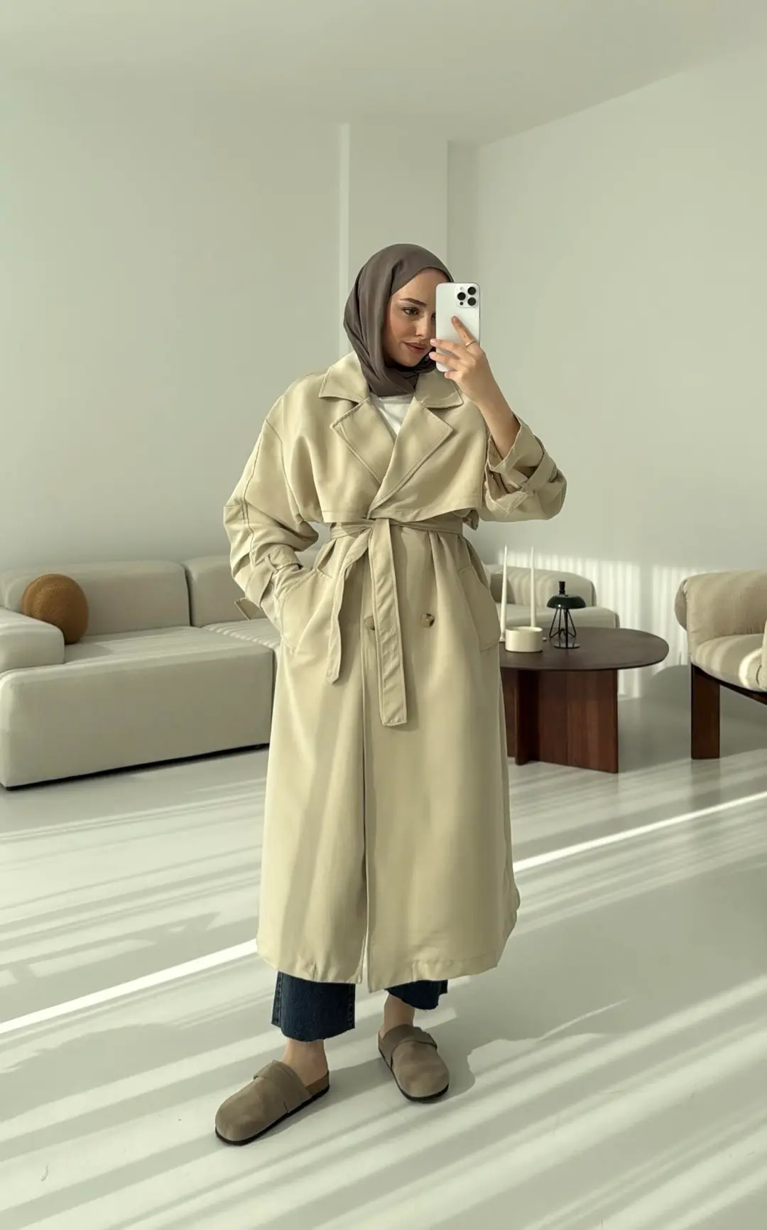 Oversize Bej Trençkot - Görsel 2