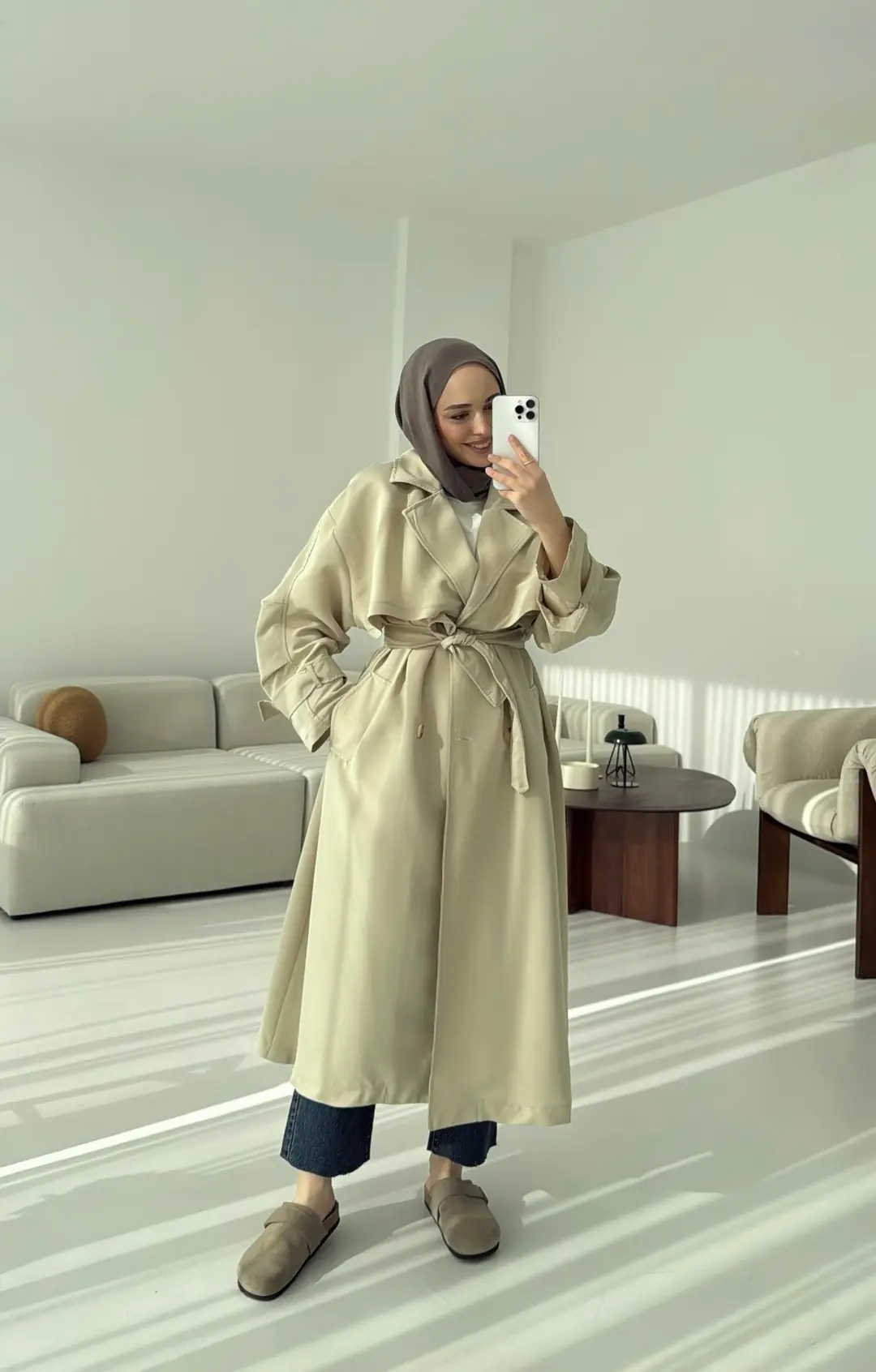 Oversize Bej Trençkot - Görsel 3