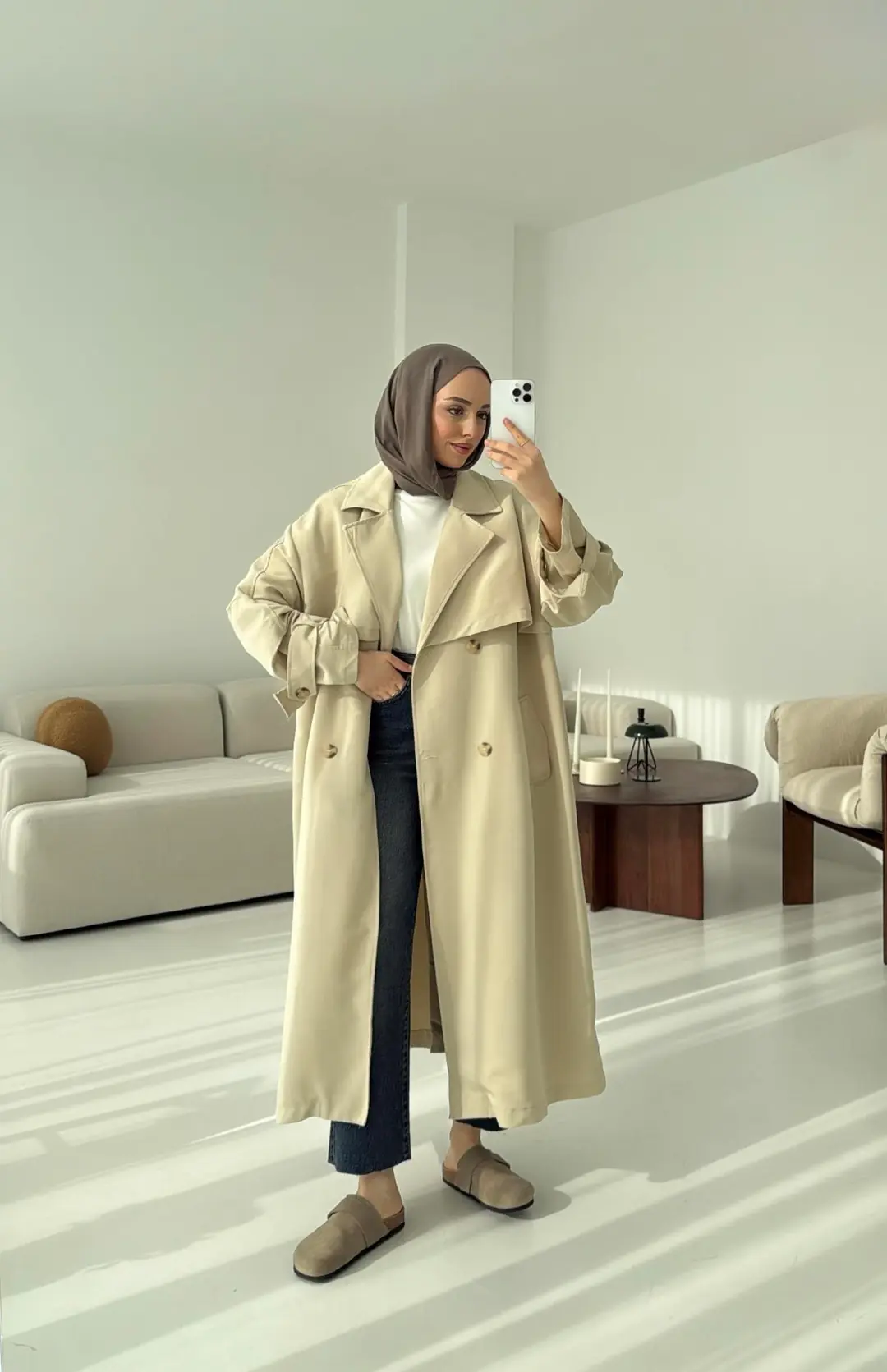 Oversize Bej Trençkot - Görsel 5