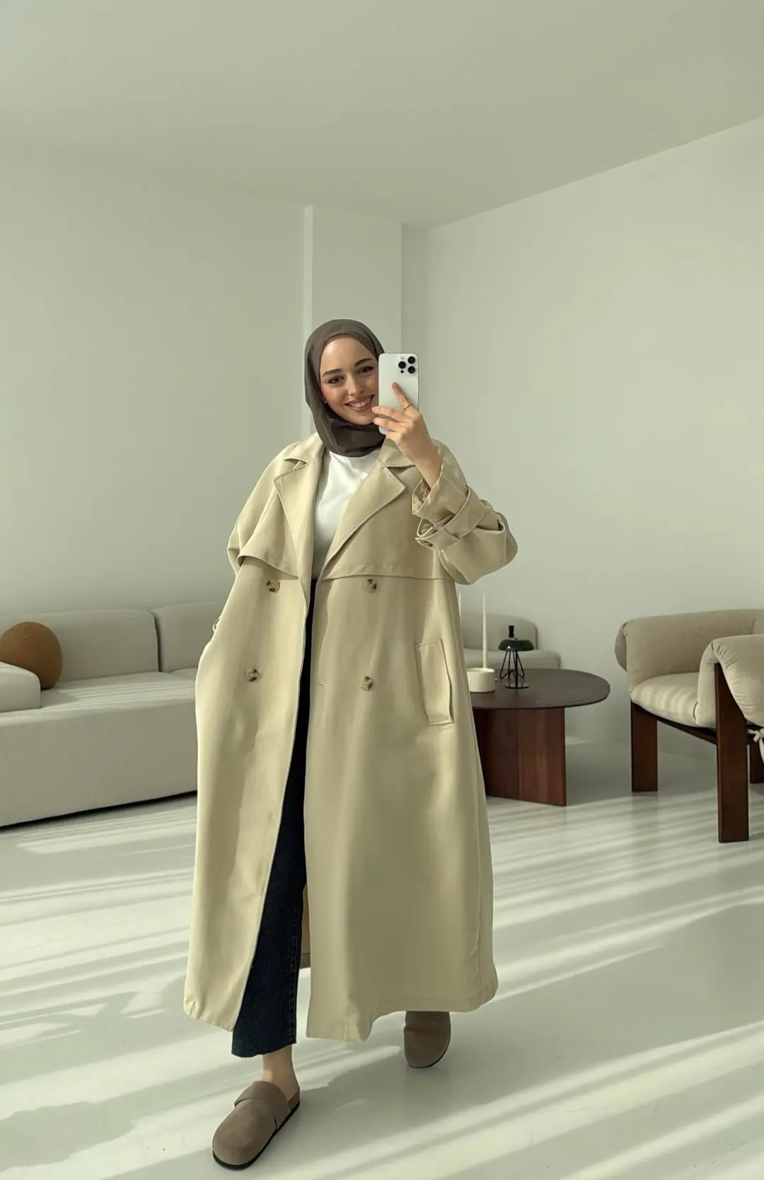 Oversize Bej Trençkot - Görsel 6