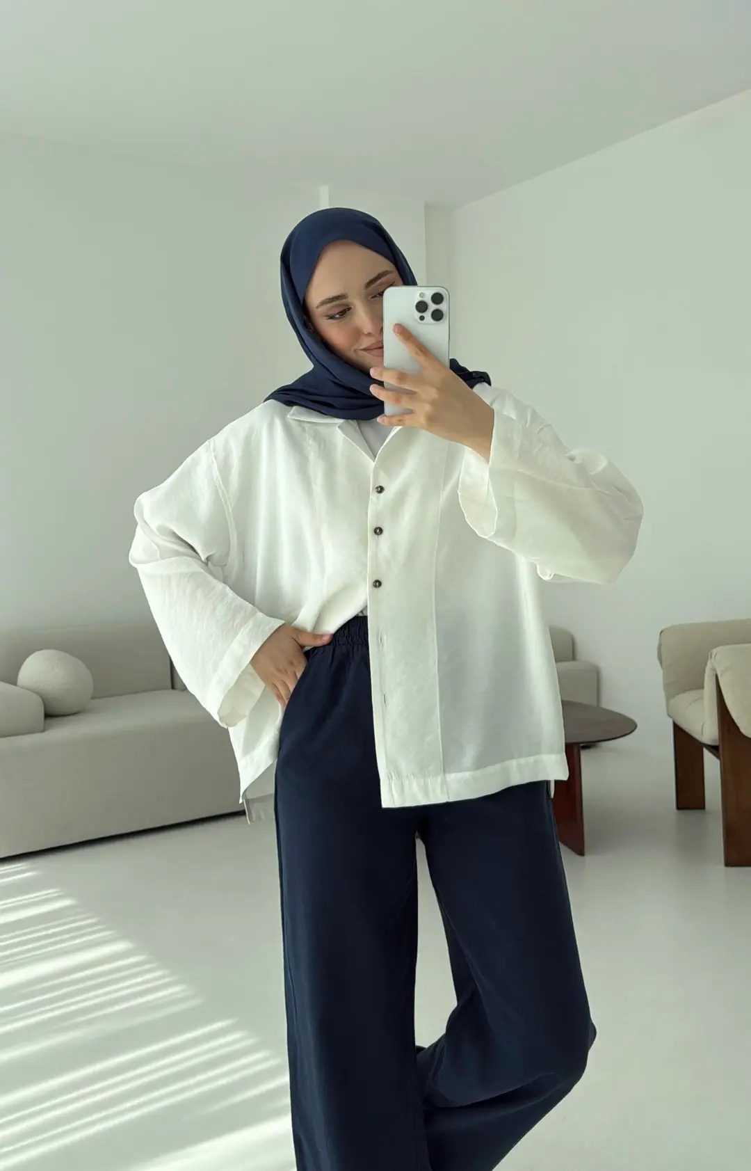 Oversize Gömlek Beyaz - Görsel 8