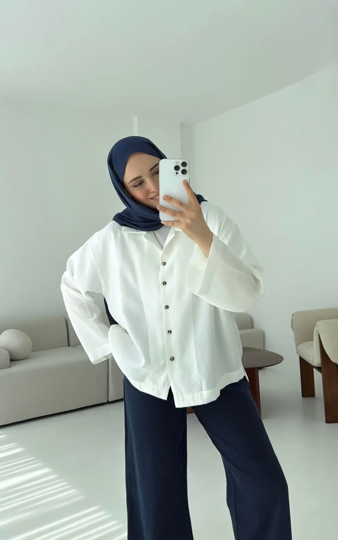 Oversize Gömlek Beyaz - Görsel 9