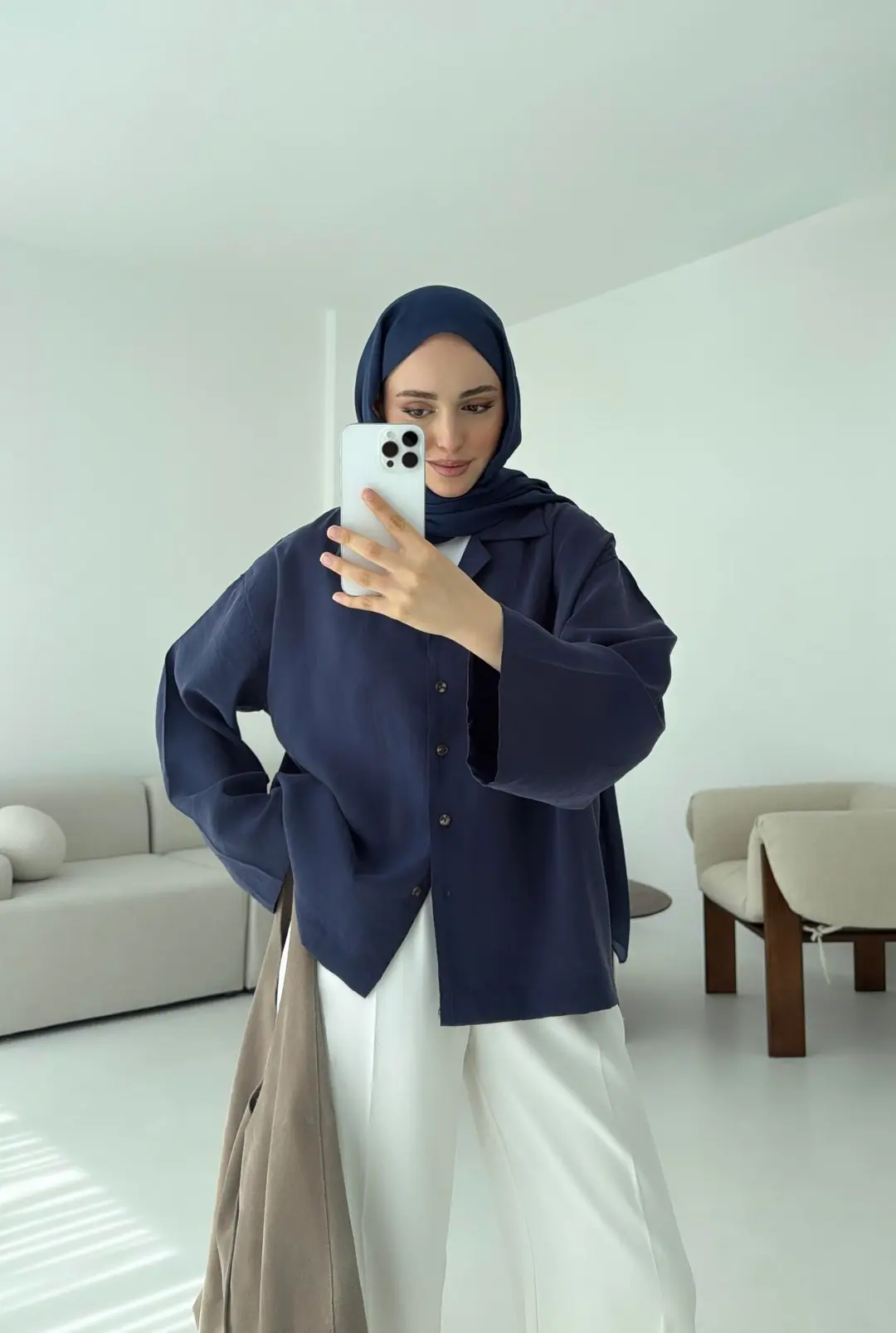 Oversize Gömlek Lacivert - Görsel 2