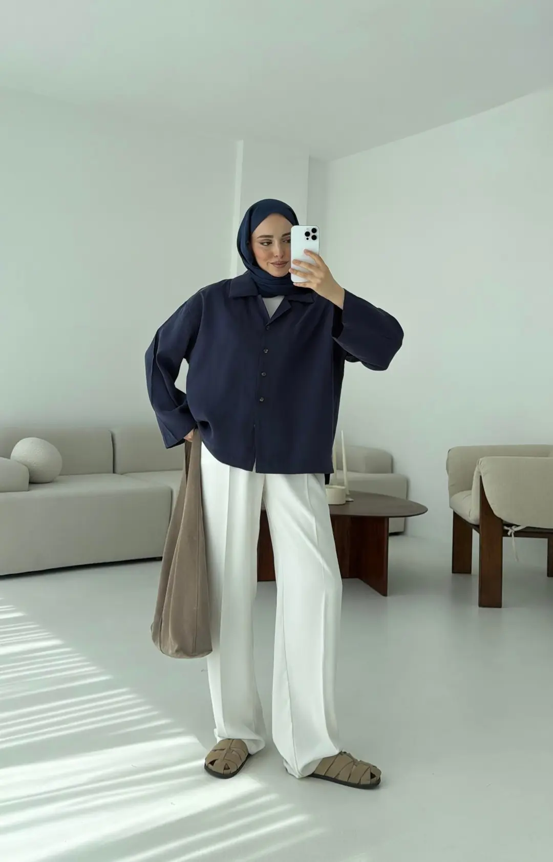 Oversize Gömlek Lacivert - Görsel 4