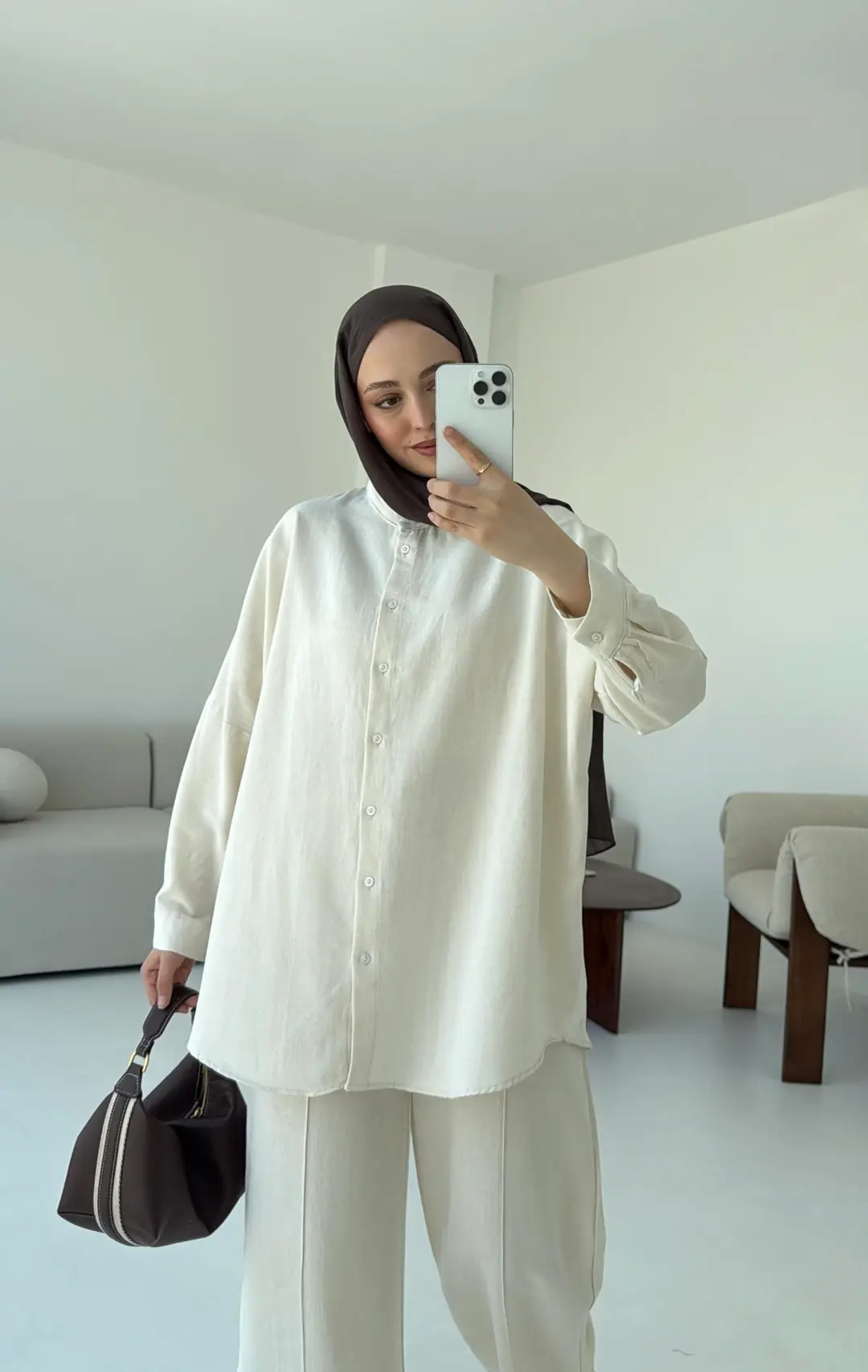 Oversize Gömlek Pantolon Takım Taş - Görsel 2