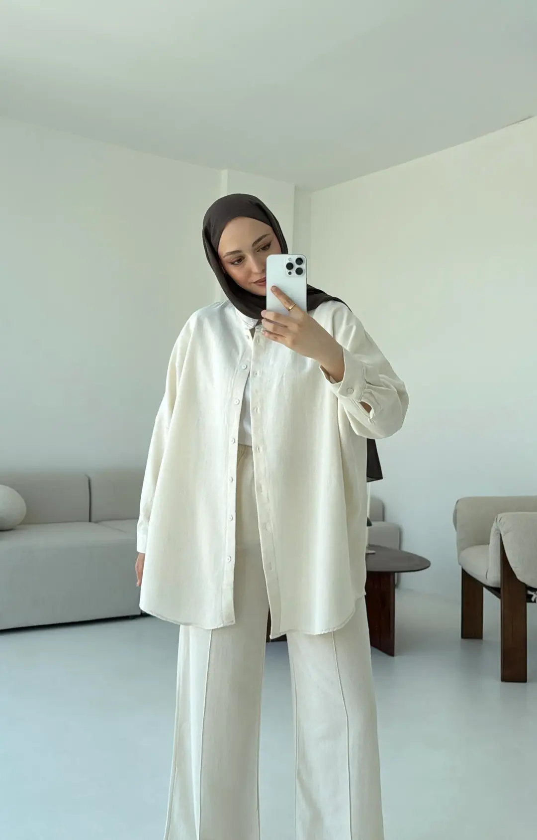 Oversize Gömlek Pantolon Takım Taş - Görsel 4