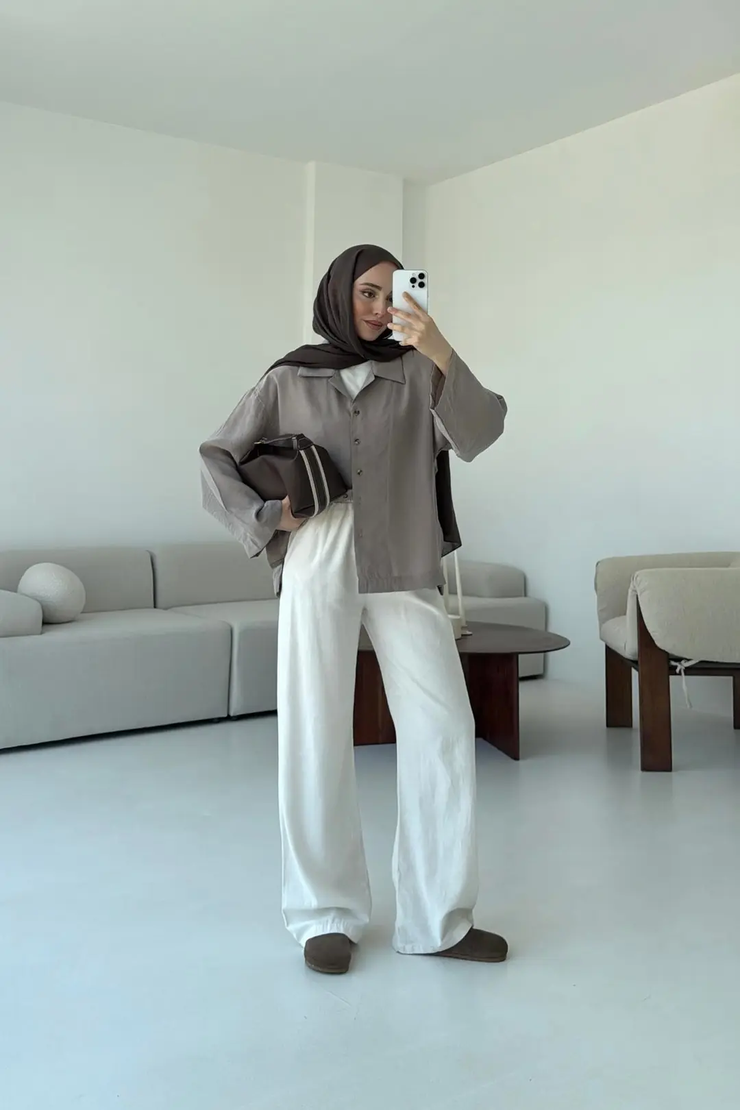 Oversize Gömlek Vizon - Görsel 4