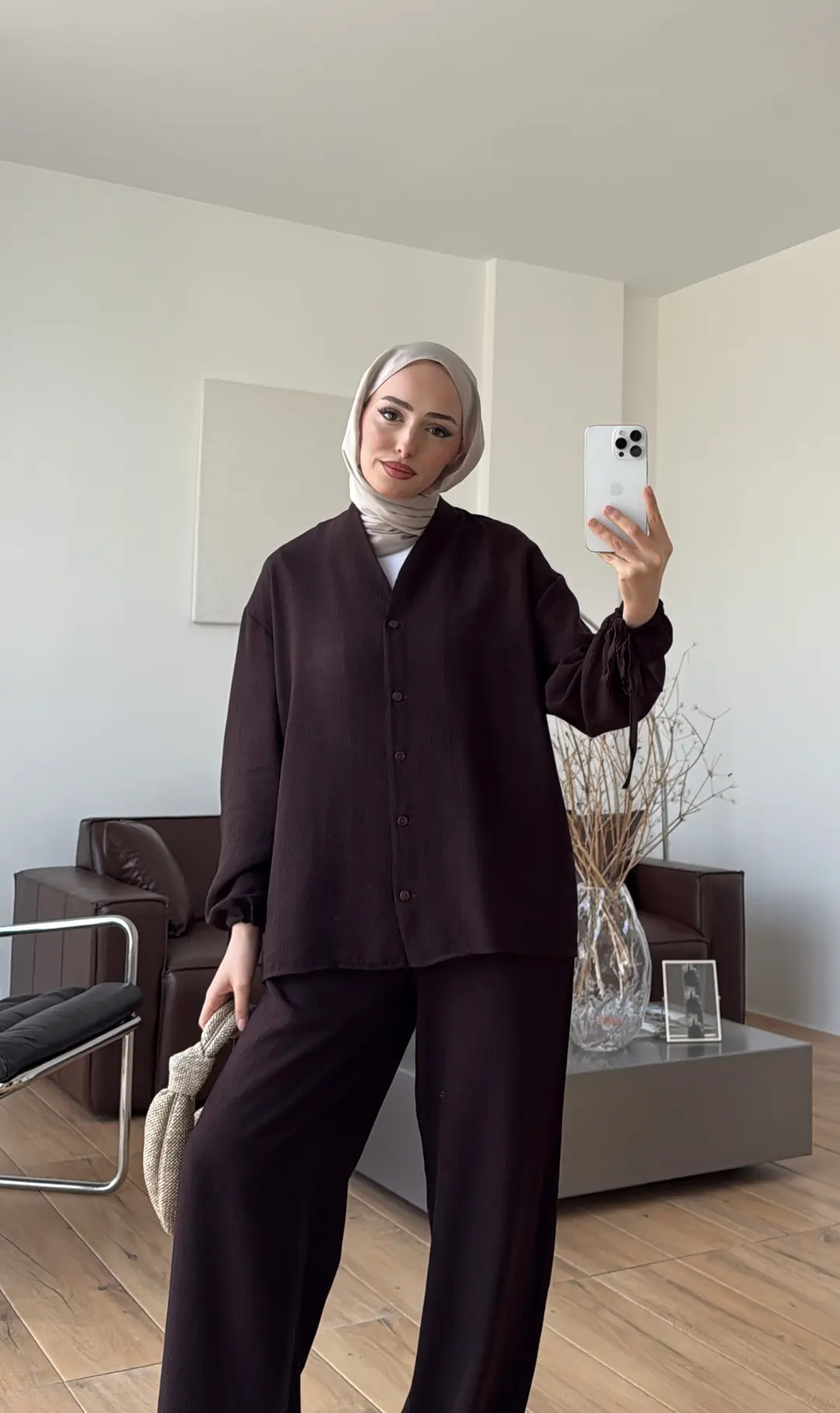 Oversize Kol Bagcıklı Takım Kahve