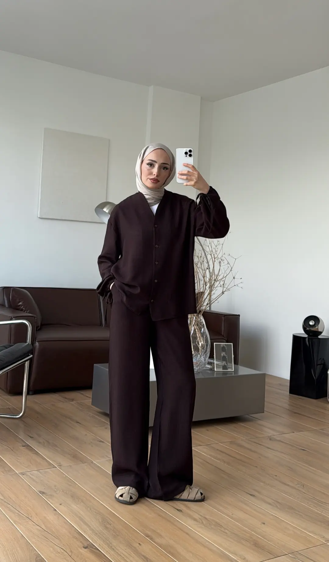 Oversize Kol Bagcıklı Takım Kahve - Görsel 2