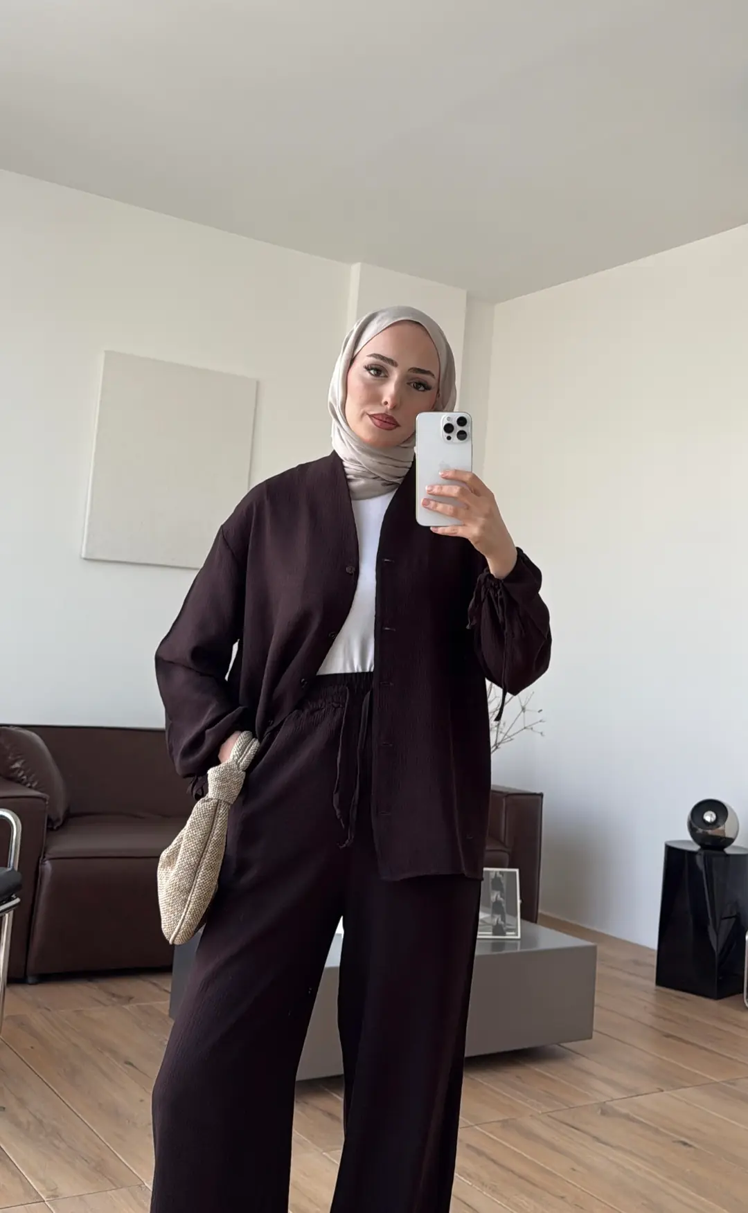 Oversize Kol Bagcıklı Takım Kahve - Görsel 3