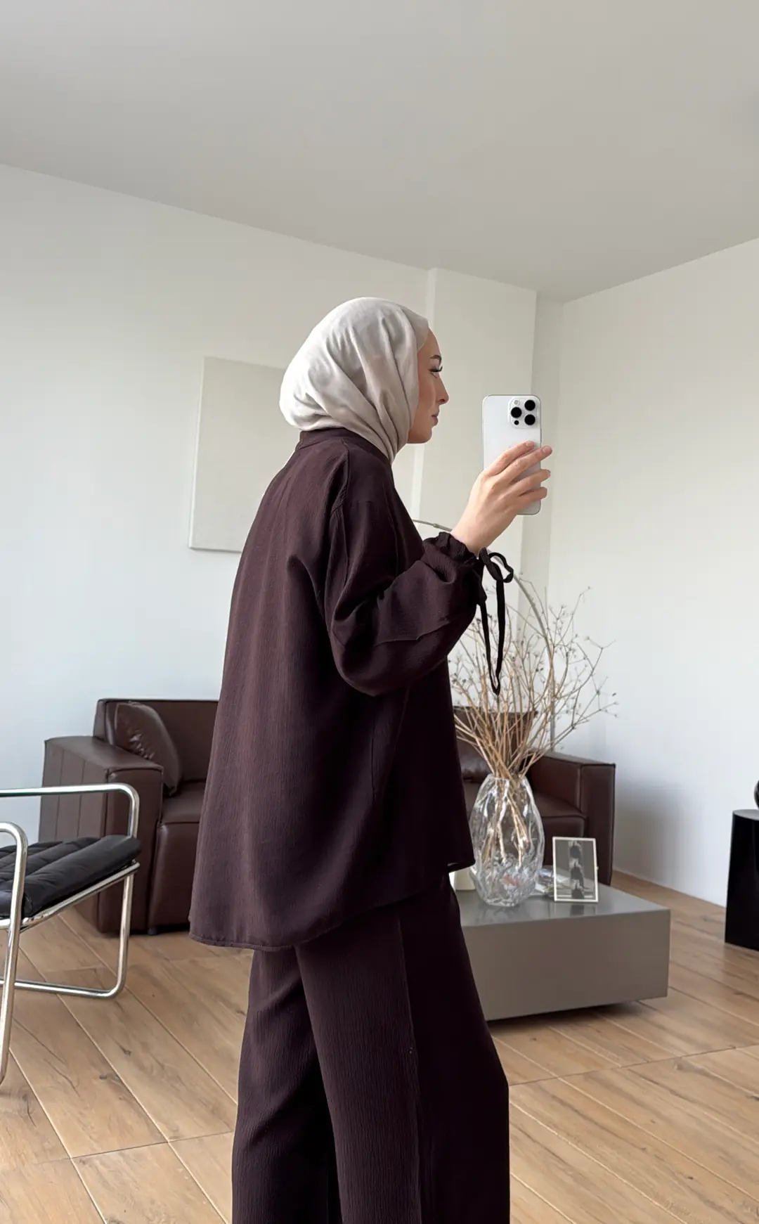 Oversize Kol Bagcıklı Takım Kahve - Görsel 4