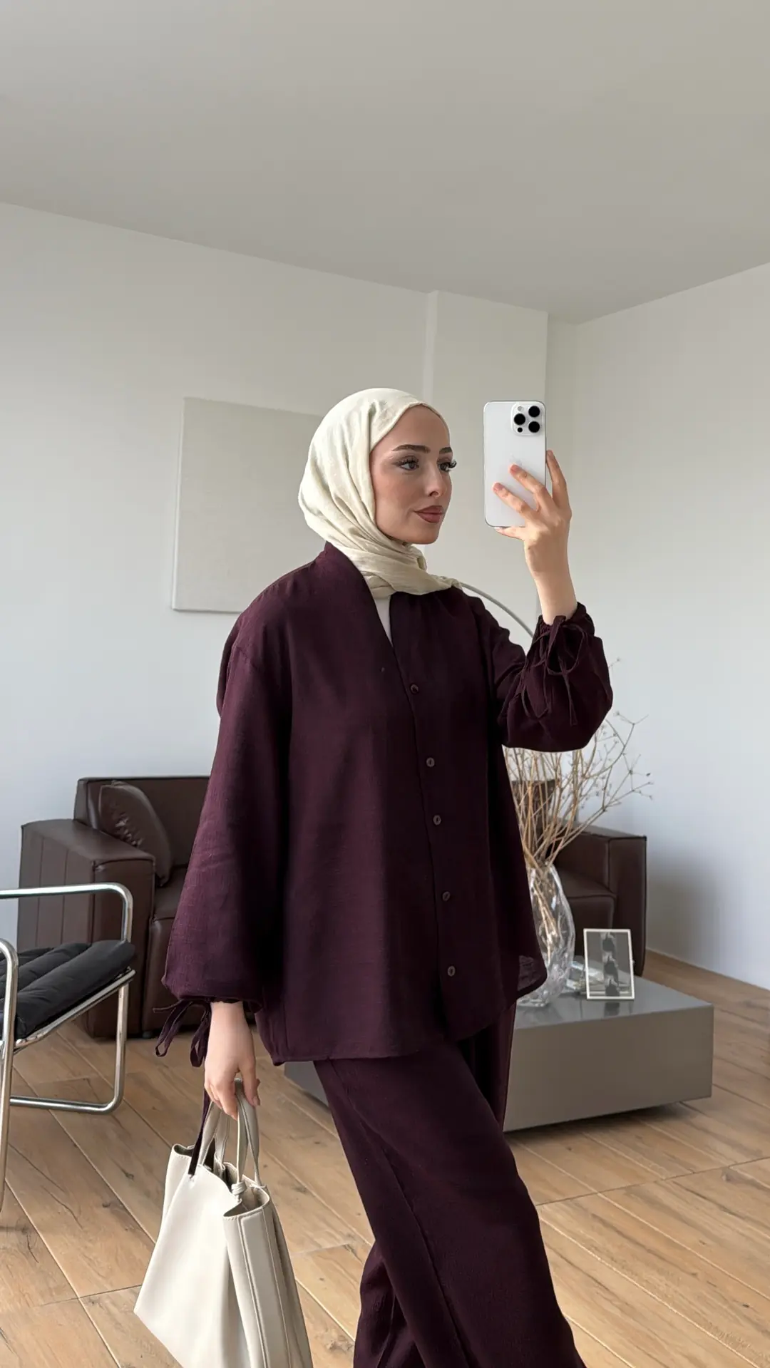 Oversize Kol Bagcıklı Takım Mürdüm - Görsel 3