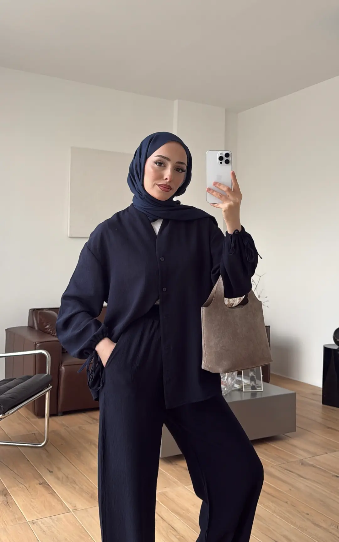 Oversize Kol Bagcıklı Takım Lacivert - Görsel 2