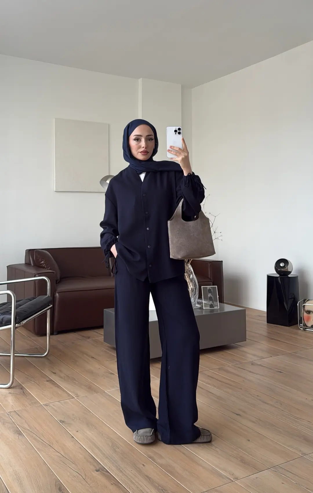 Oversize Kol Bagcıklı Takım Lacivert - Görsel 6