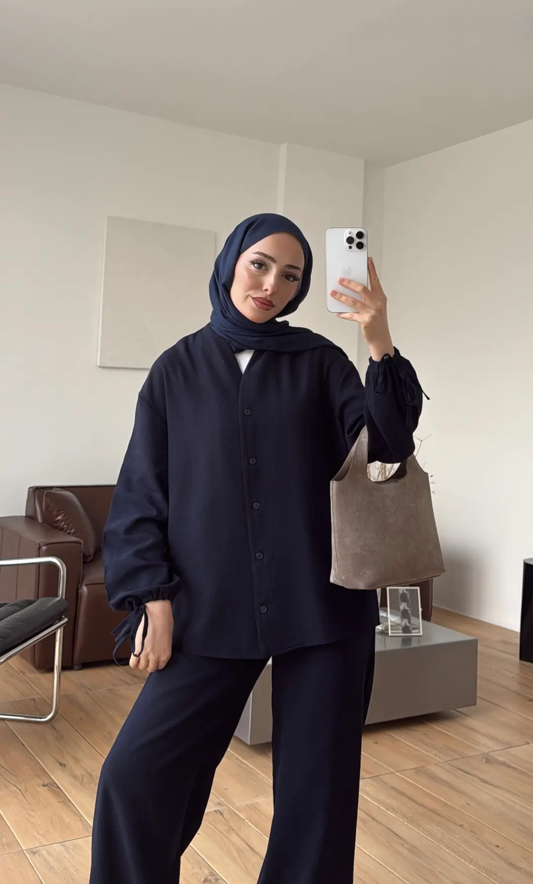 Oversize Kol Bagcıklı Takım Lacivert - Görsel 7