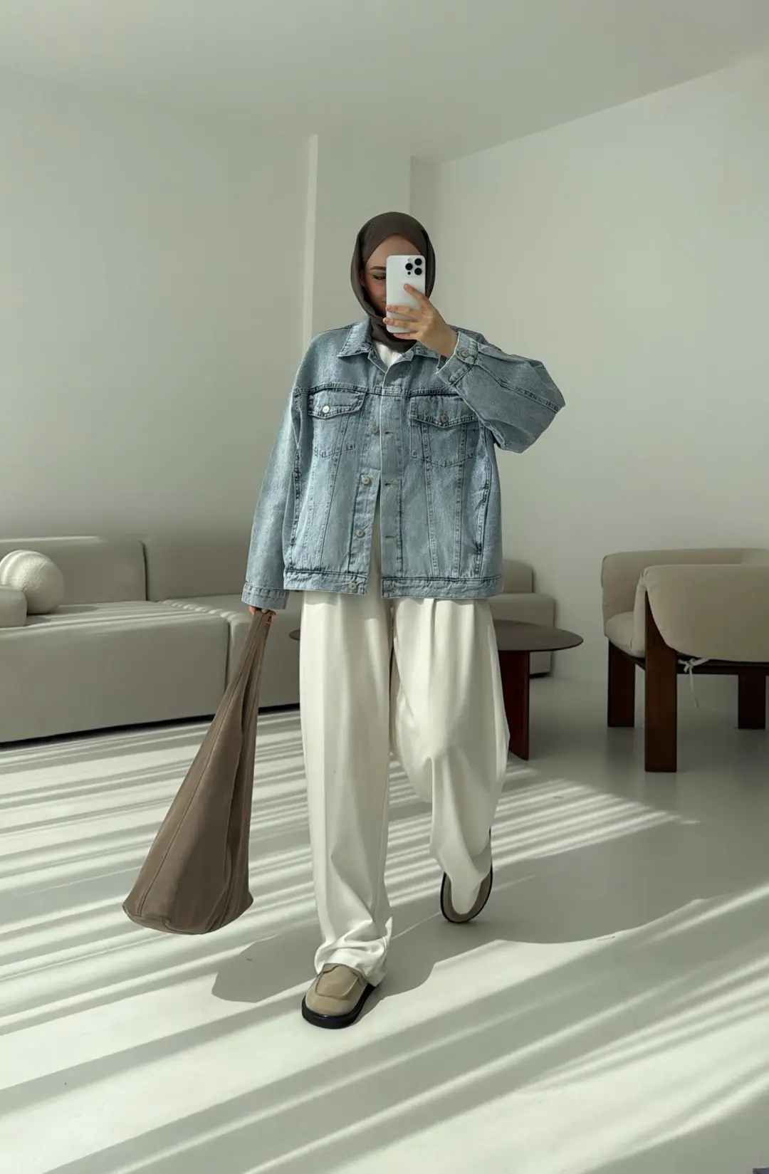 Oversize Mavi Denim Ceket - Görsel 5