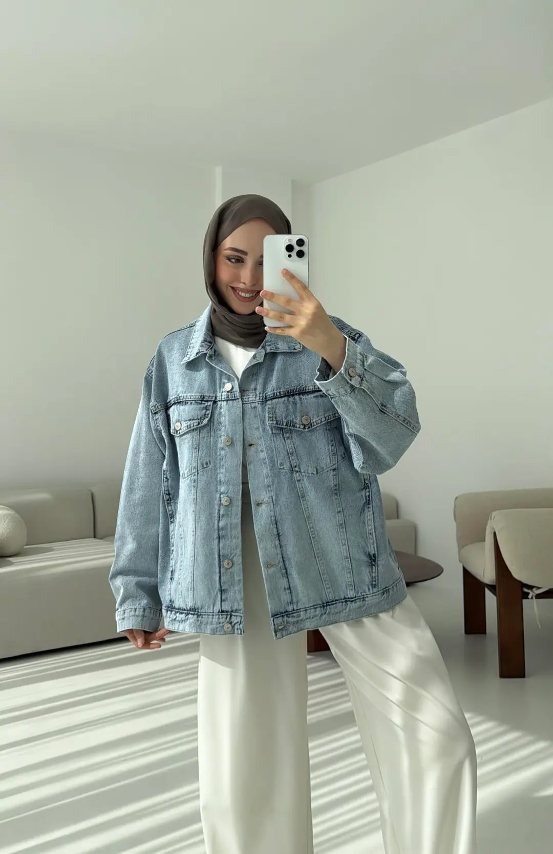 Oversize Mavi Denim Ceket - Görsel 6