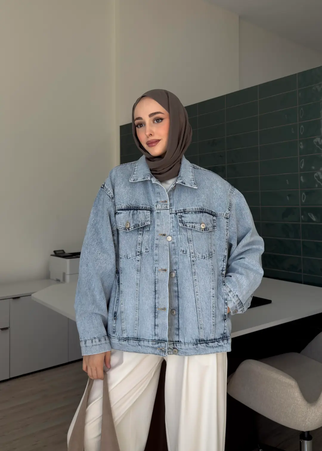 Oversize Mavi Denim Ceket - Görsel 8