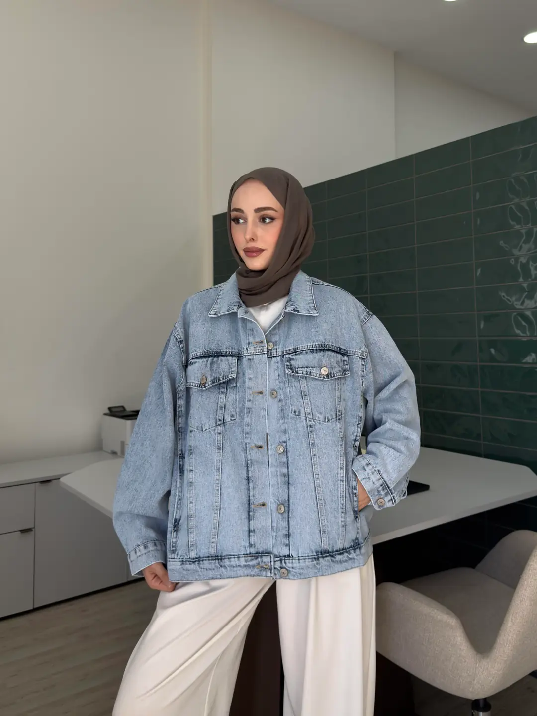Oversize Mavi Denim Ceket - Görsel 9