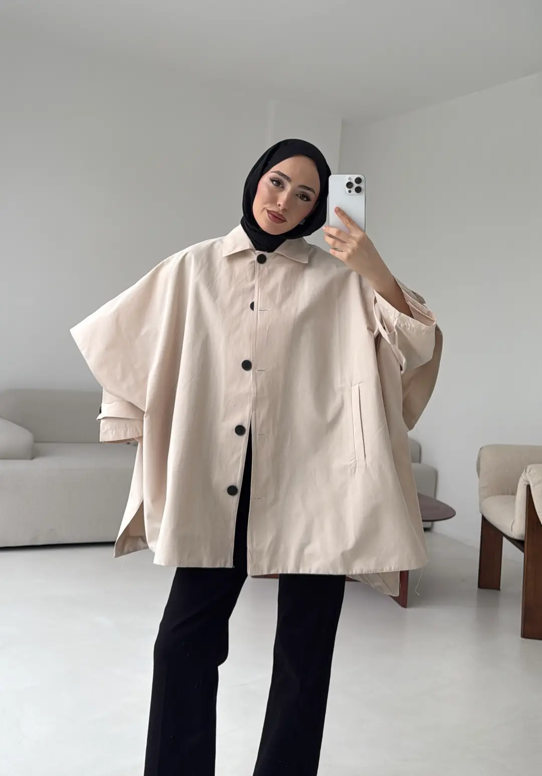 Oversize Panço/Trenç Bej - Görsel 5